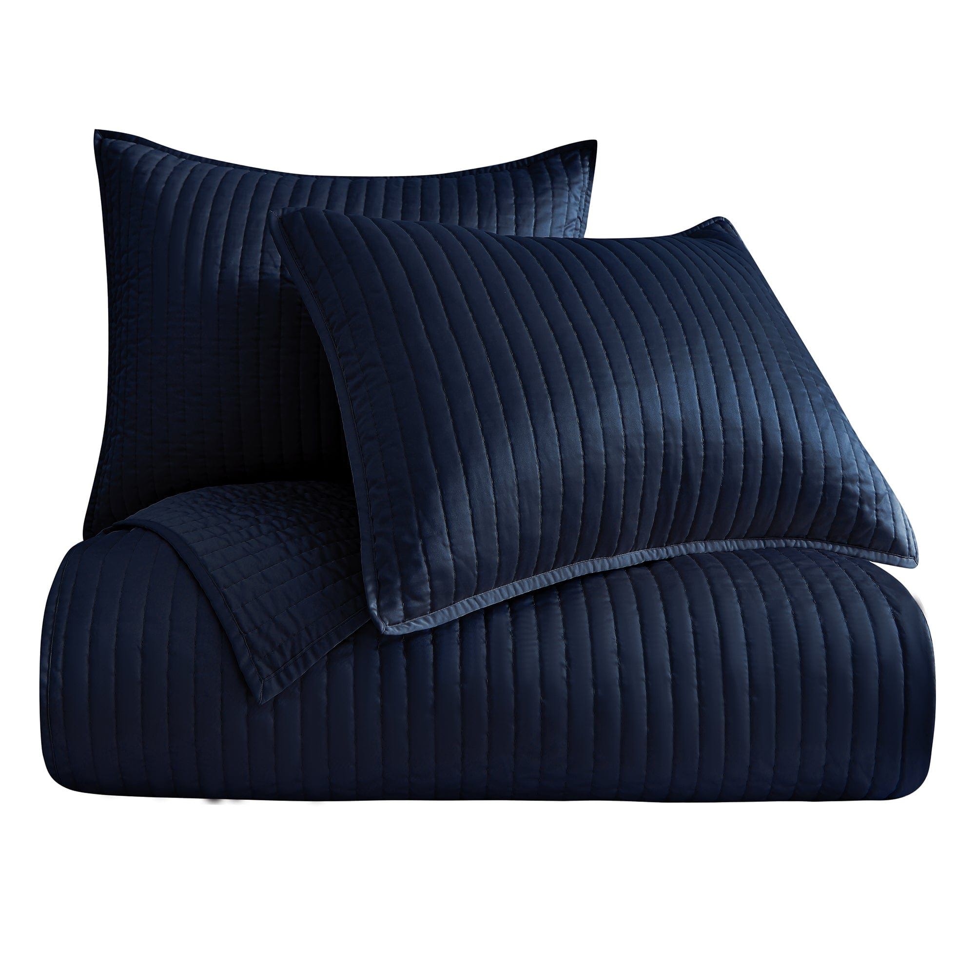 Satin Channel - King Quilt Set (Set of 3) - Blue