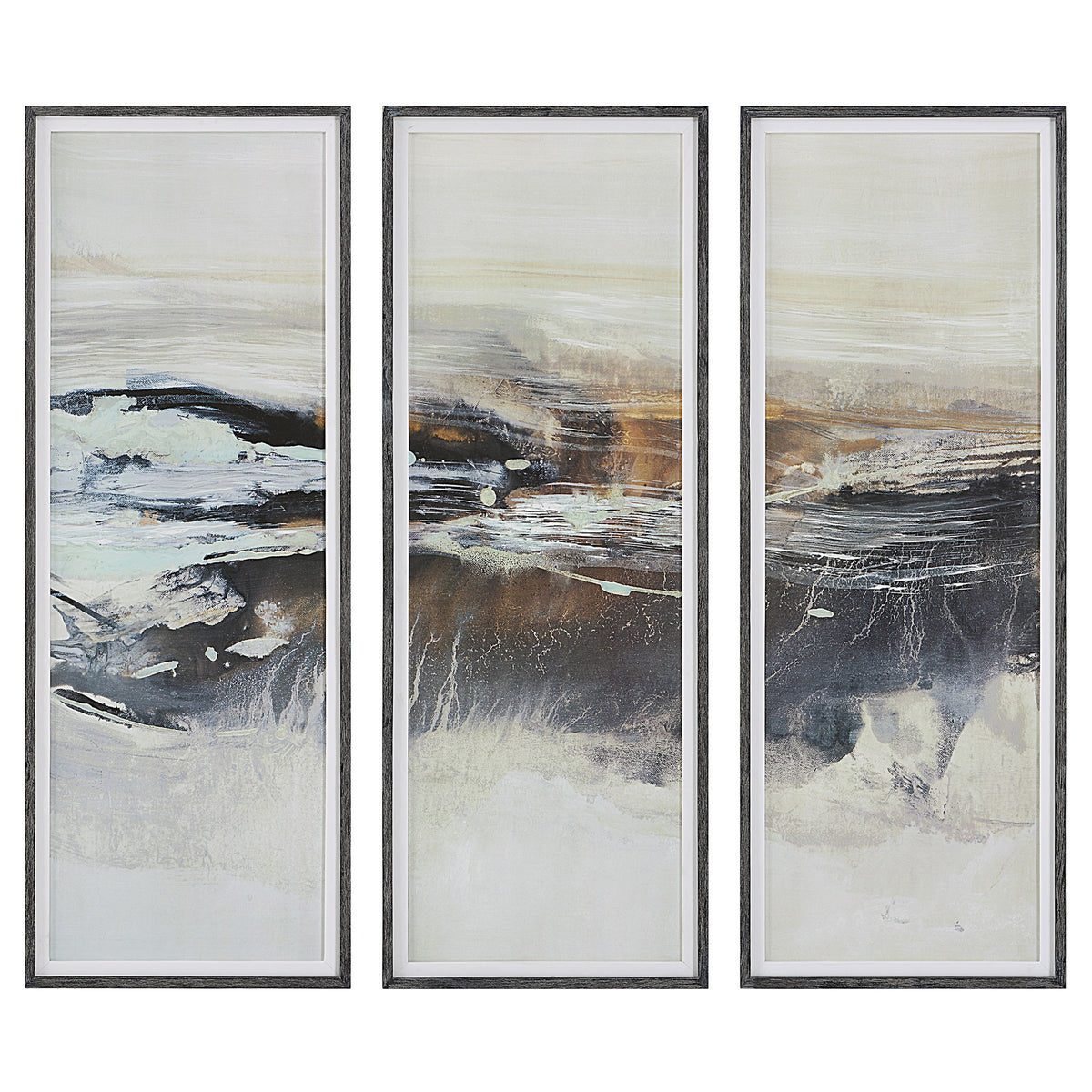 Graphite - Horizon Framed Prints (Set of 3) - Light Gray