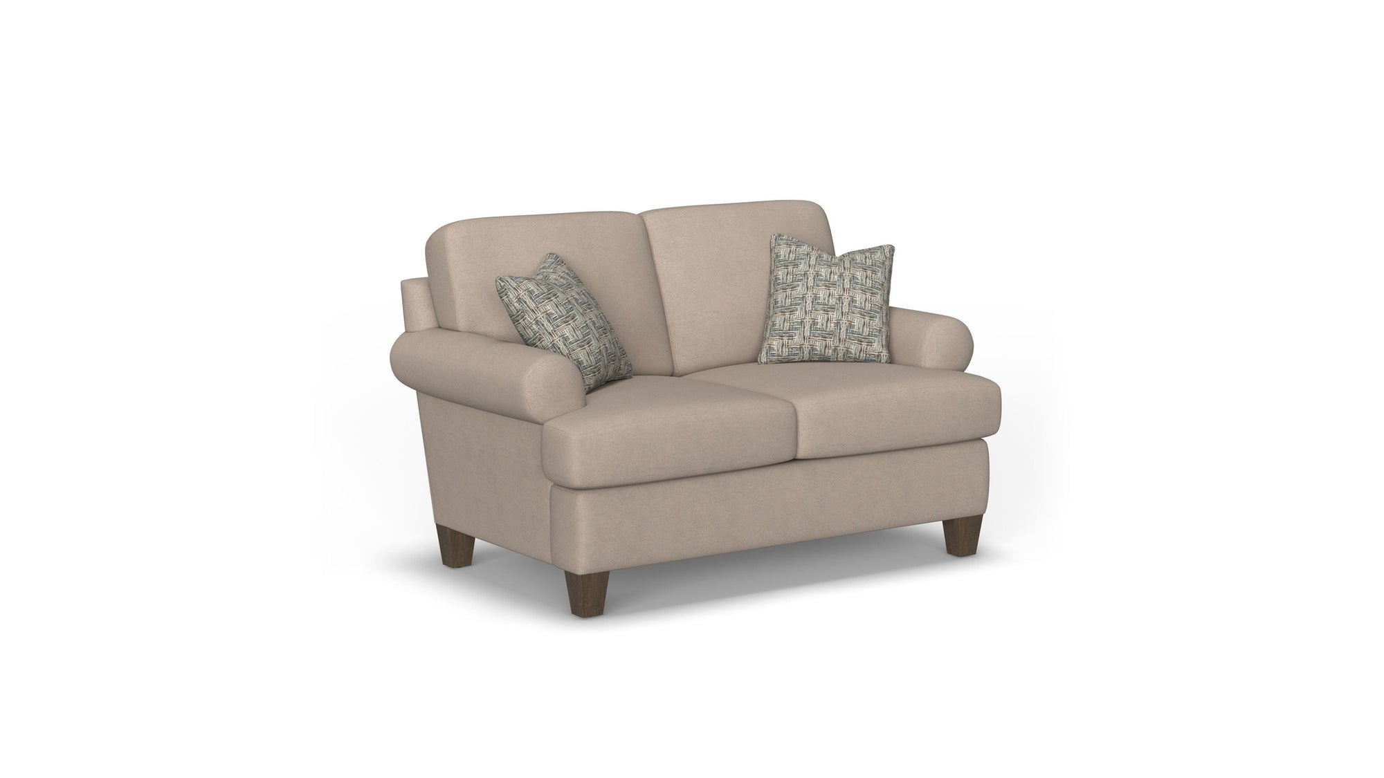 Moxy - Fabric Loveseat, T-Shaped Seat Cushion, Curved Sock Arms