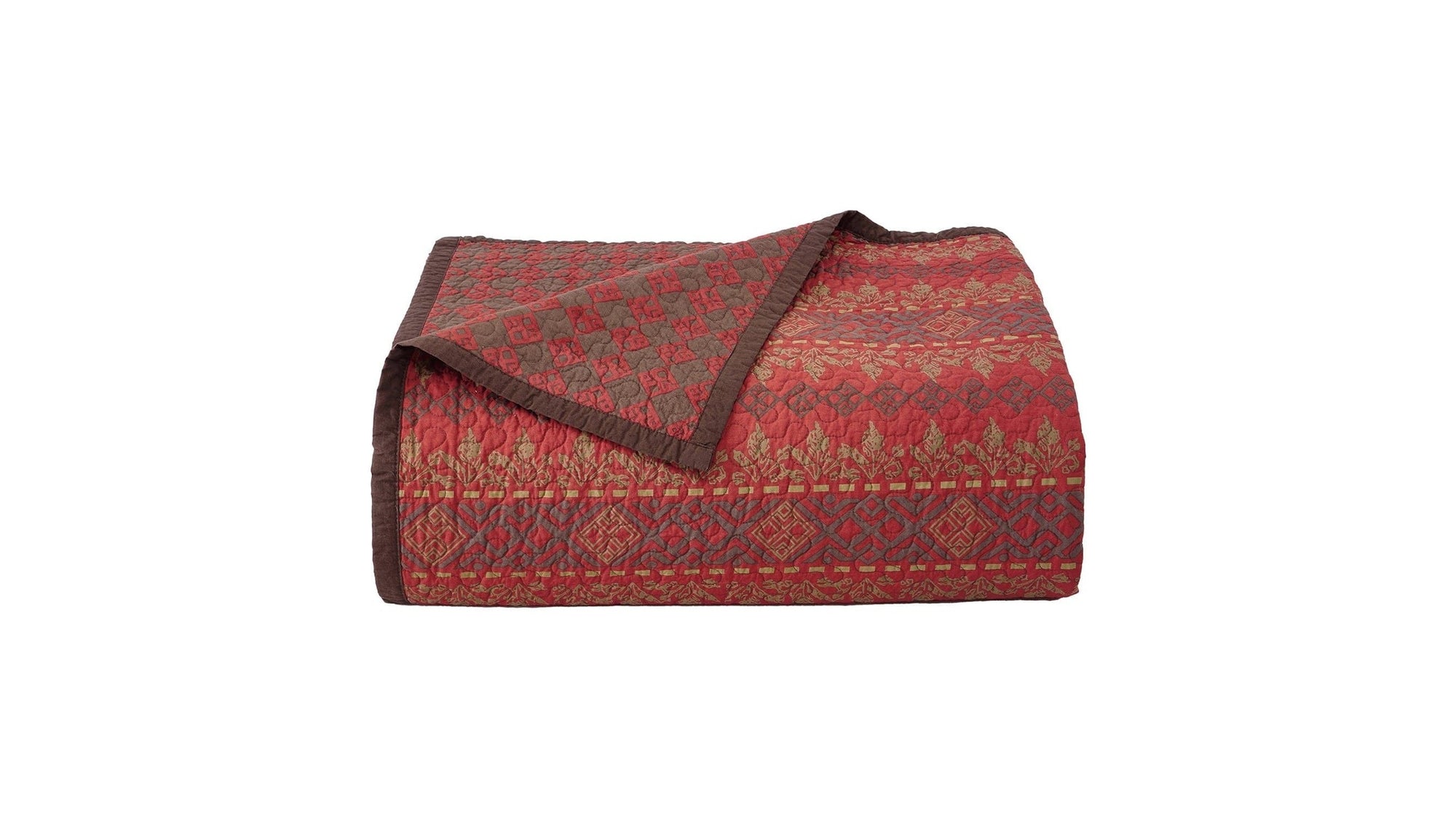 Rushmore - Full/Queen Reversible Quilt Set Set of 3 - Red / Brown