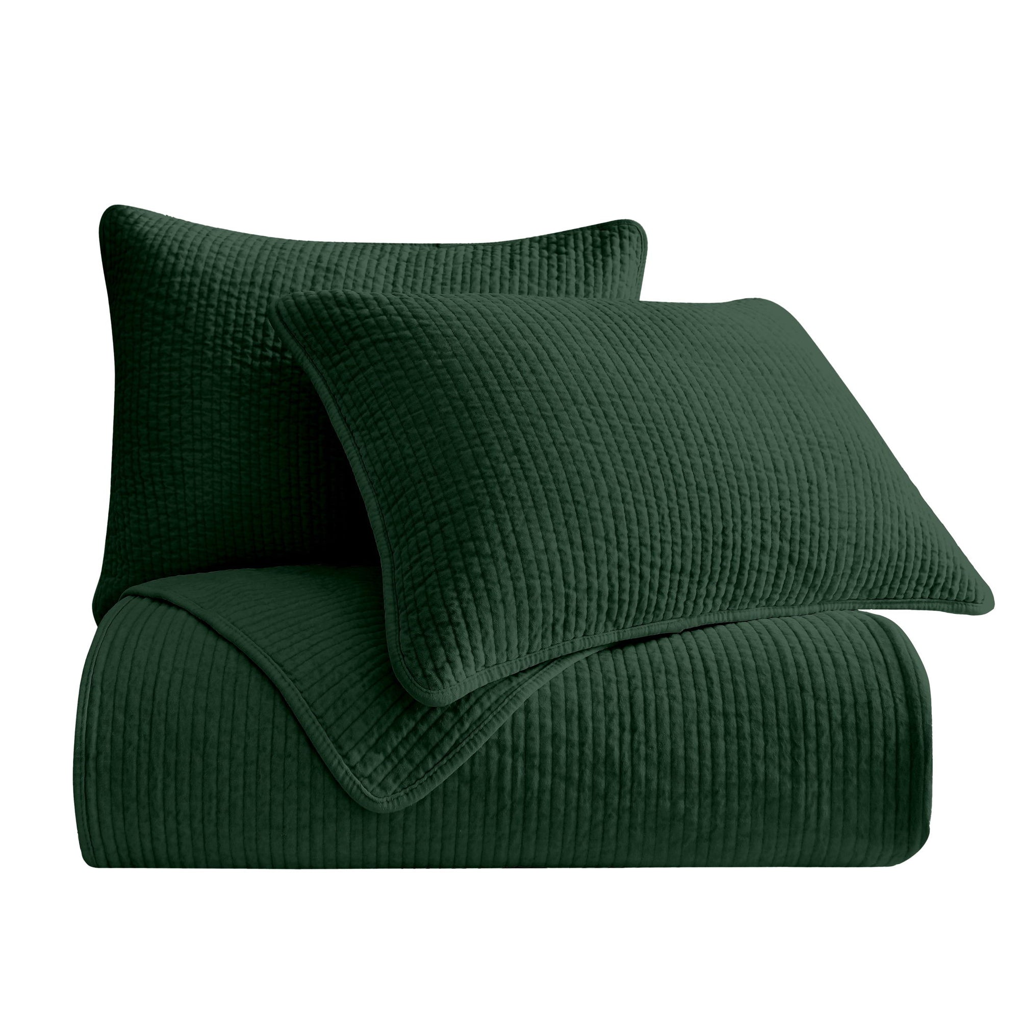 Stonewashed Cotton Velvet - King Quilt Set (Set of 3) - Emerald
