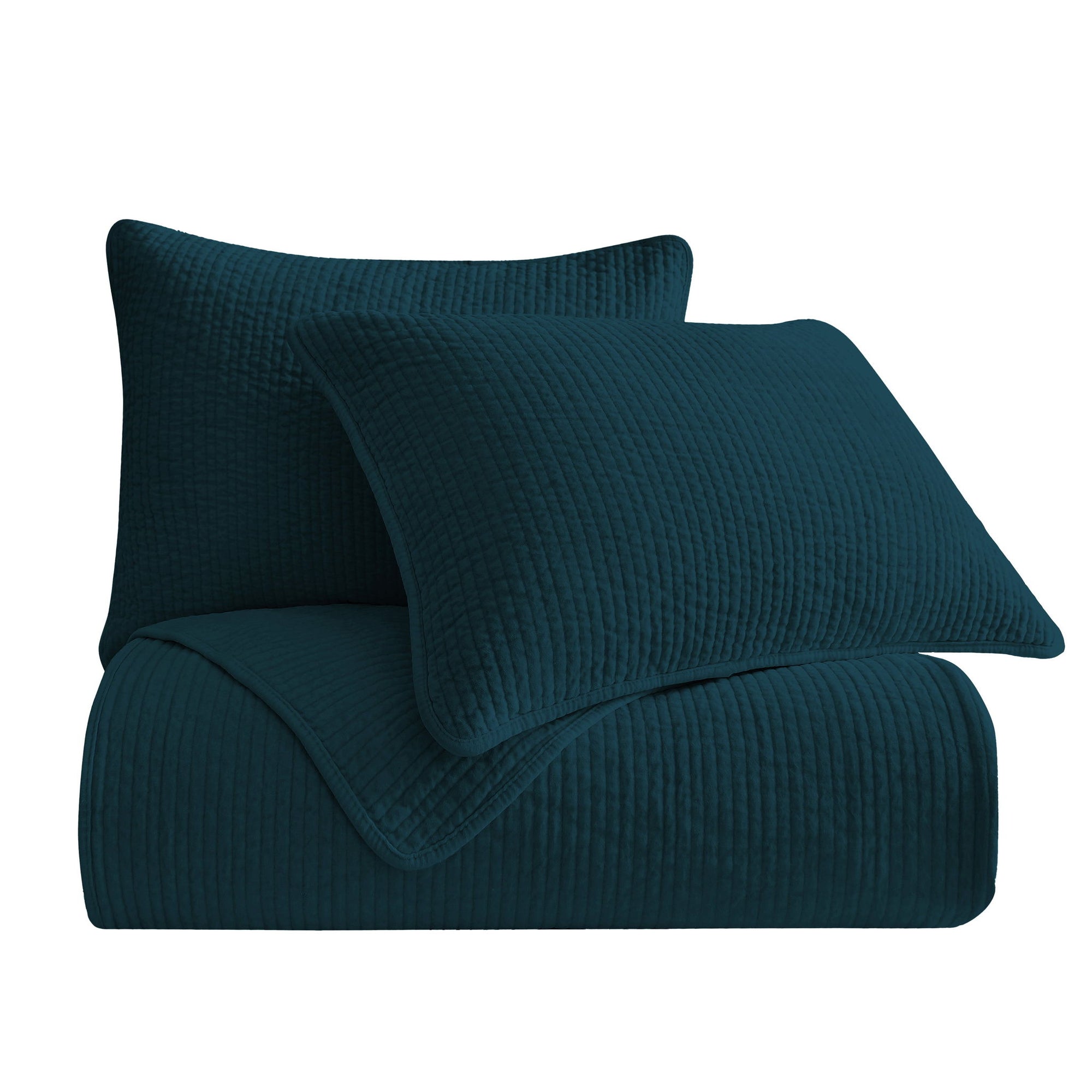 Stonewashed Cotton Velvet - King Quilt Set (Set of 3) - Deep Blue