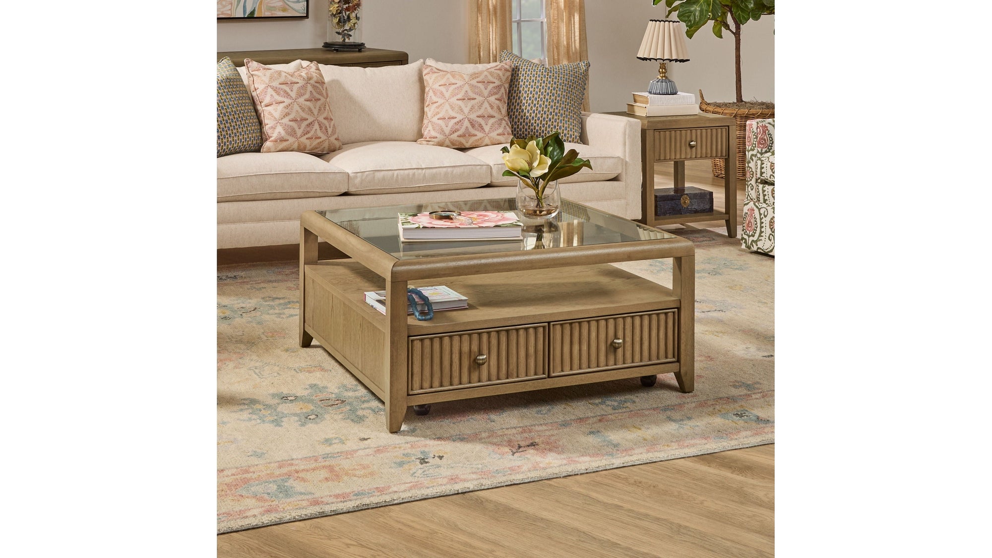 Reed - Square Coffee Table With Casters - Driftwood Oak