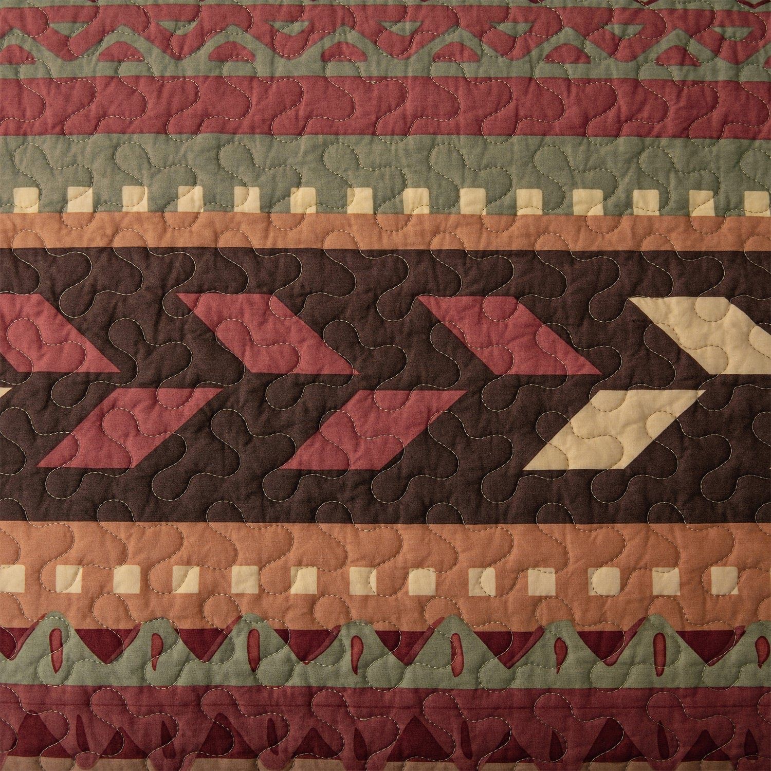 Broken Arrow - Full/Queen Reversible Quilt Set (Set of 3) - Red / Tan / Brown