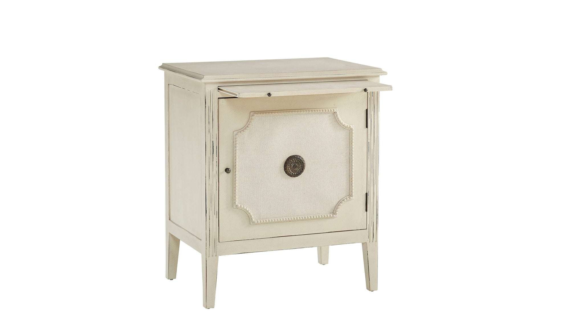 Linen &amp; Beaded Front End Table - White