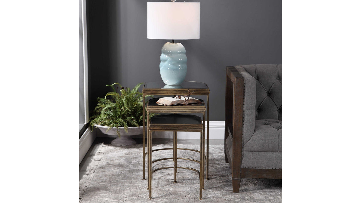India - Nesting Tables (Set of 3) - Light Brown &amp; Black