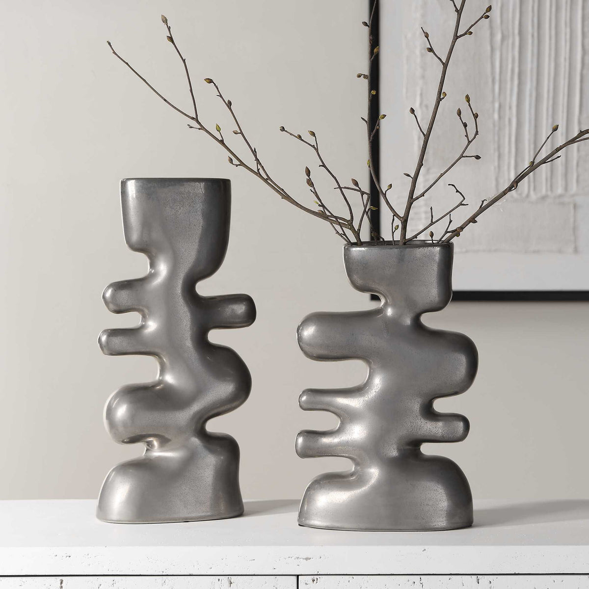 Free Flowing - Nickel Vases (Set of 2)