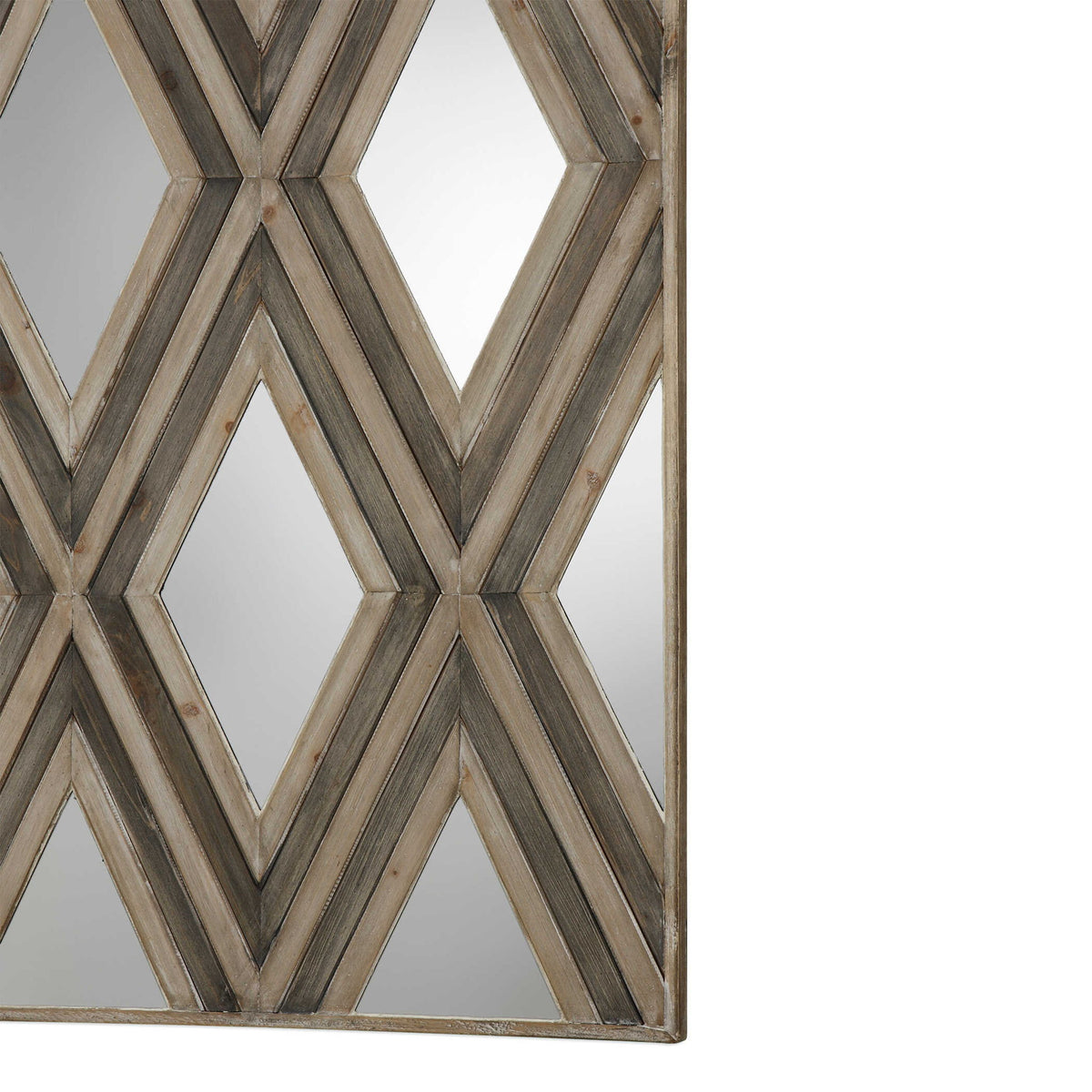 Tahira - Geometric Argyle Pattern Wall Mirror - Light Brown