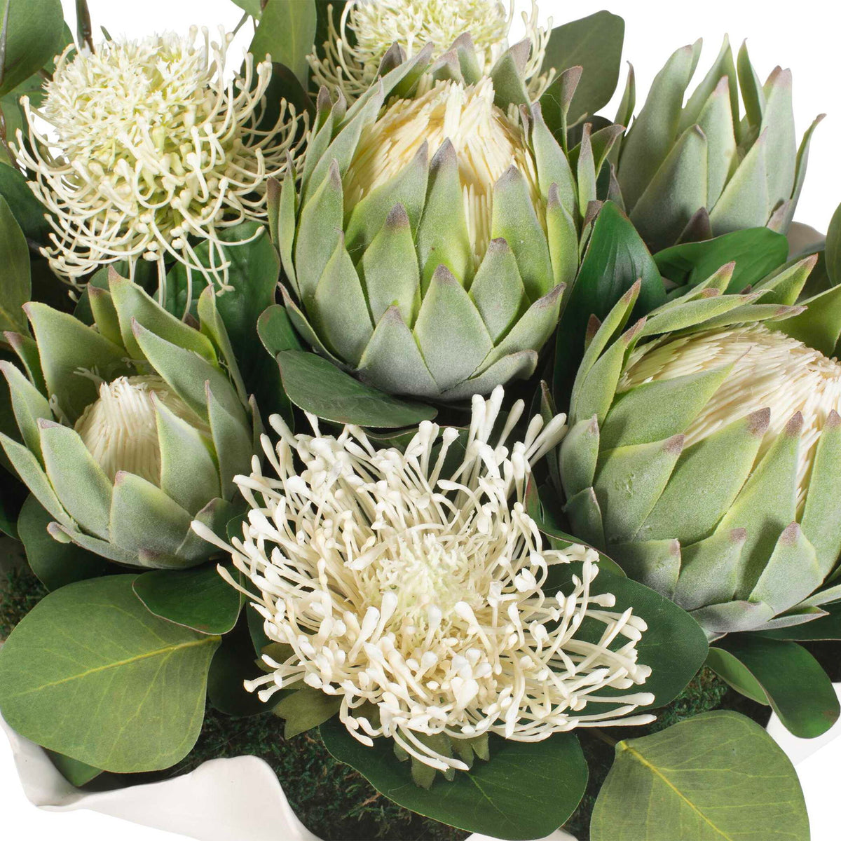 Protea Blooms - Bowl Centerpiece - Green / White