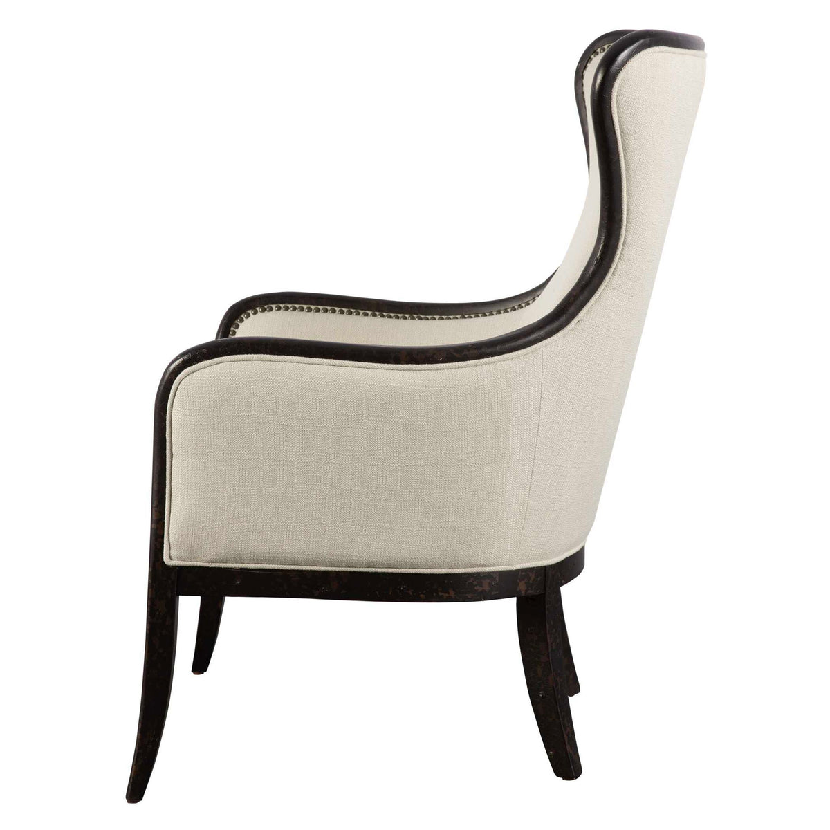 Sandy - Wing Back Armchair - Beige &amp; Dark Brown