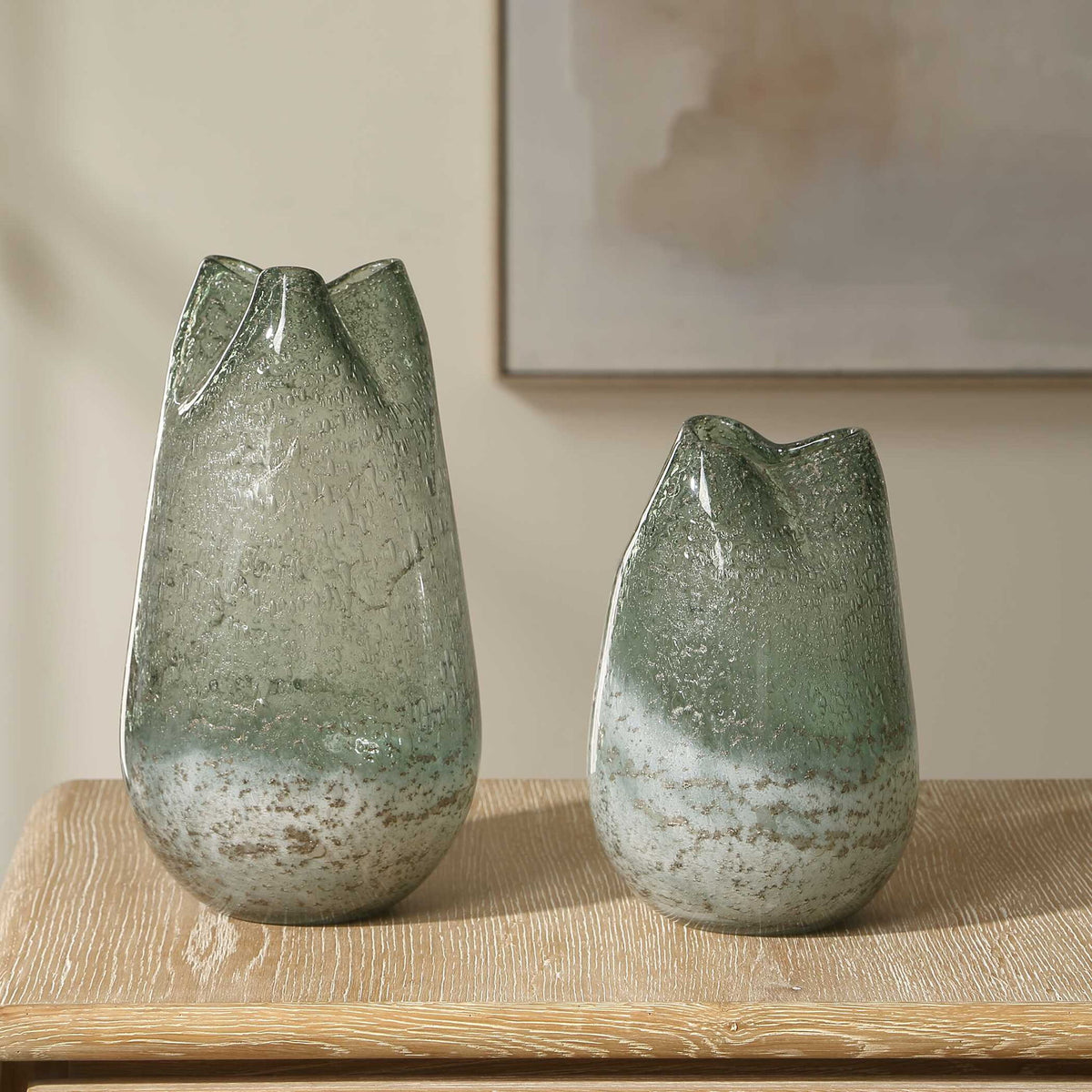 Chianti - Seeded Glass Vases (Set of 2) - Blue / Green