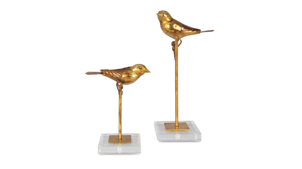 Passerines - Bird Sculptures Set of 2 - Light Brown