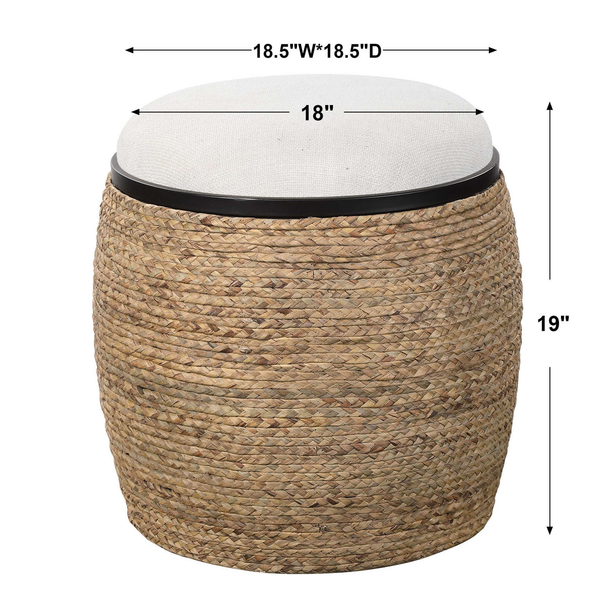 Island - Straw Accent Stool - White &amp; Light Brown