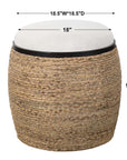 Island - Straw Accent Stool - White & Light Brown