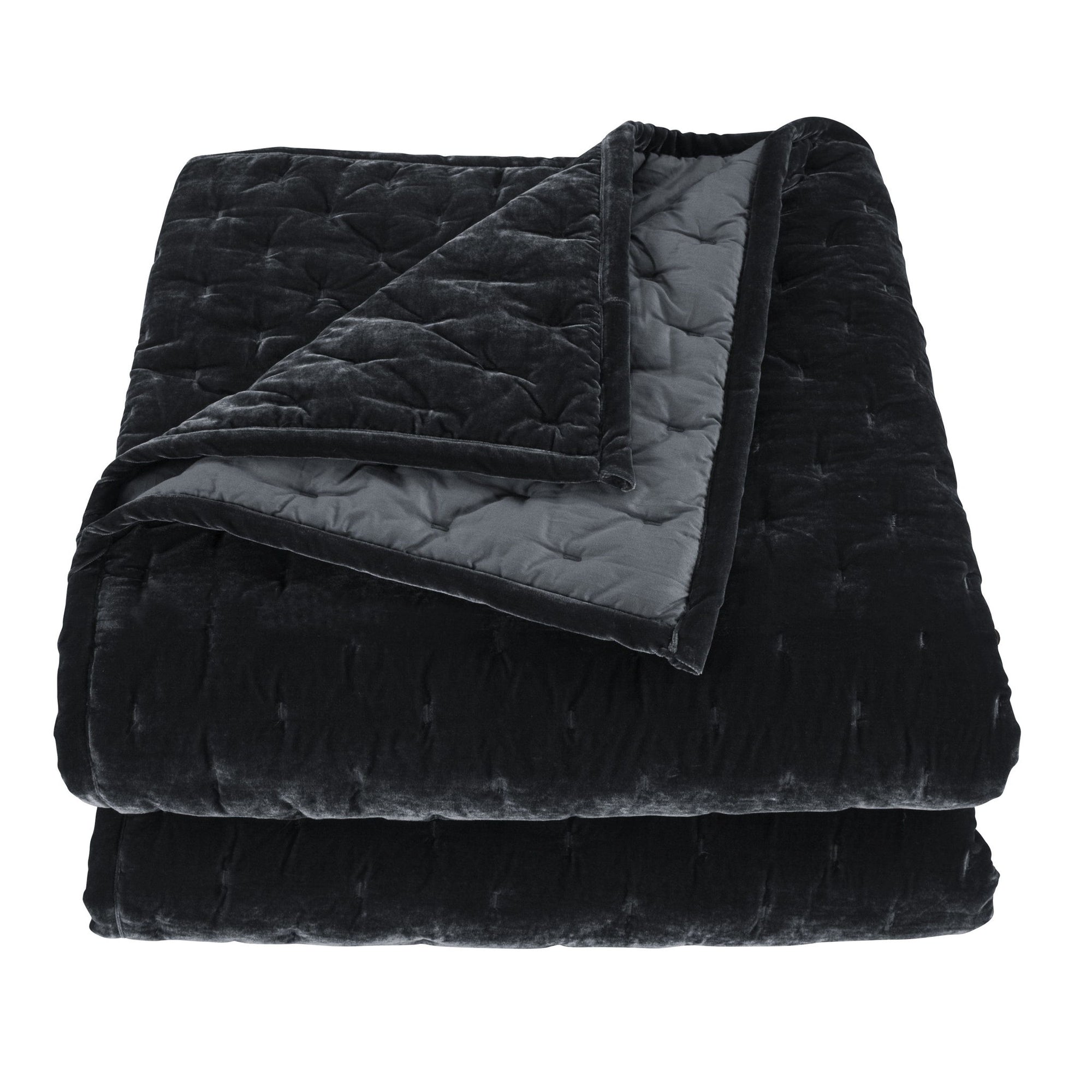 Stella - King Faux Silk Velvet Pintuck Quilt - Black