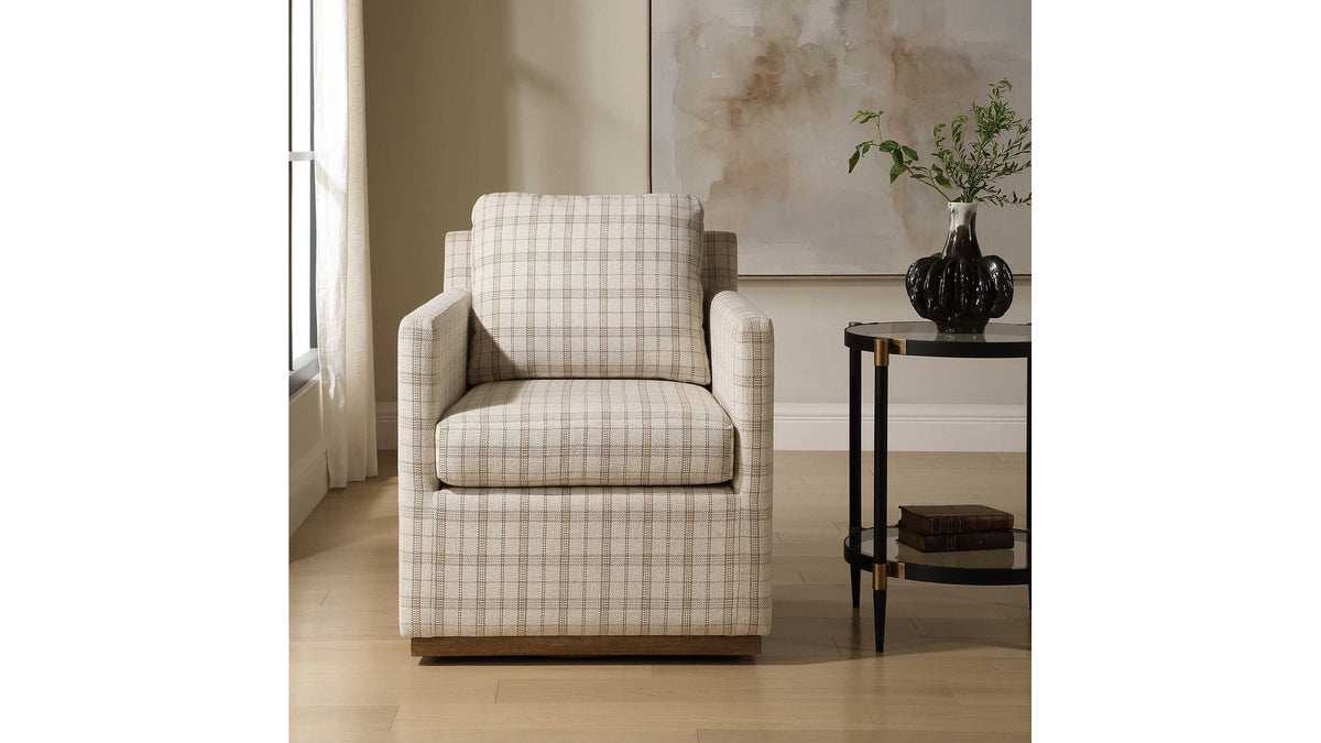 Basie - Casual Linen Swivel Chair - White