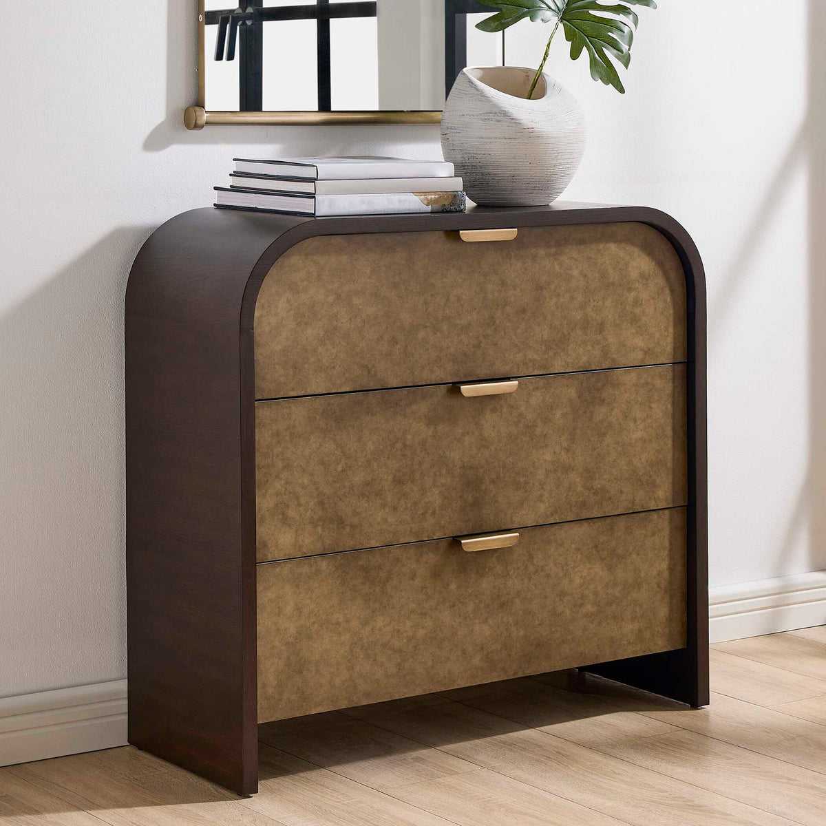 Byrams - 3 Drawer Oak Chest - Brown / Gold / Woodtone