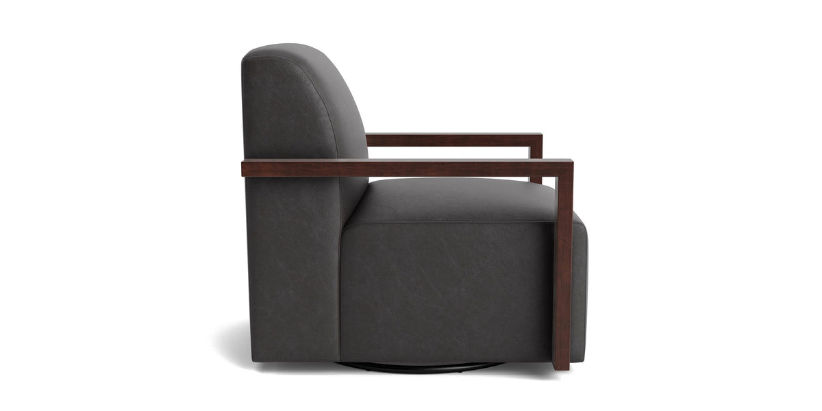 Creswell Accent Chair with Wood Arm, Stationary or Swivel
