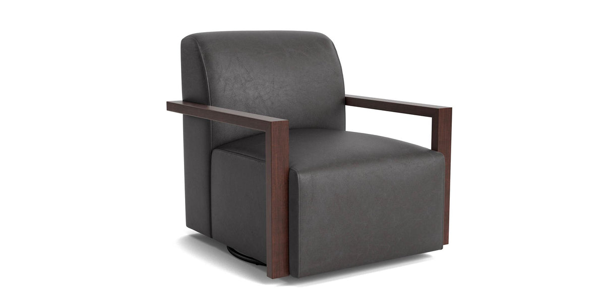 Creswell Accent Chair with Wood Arm, Stationary or Swivel