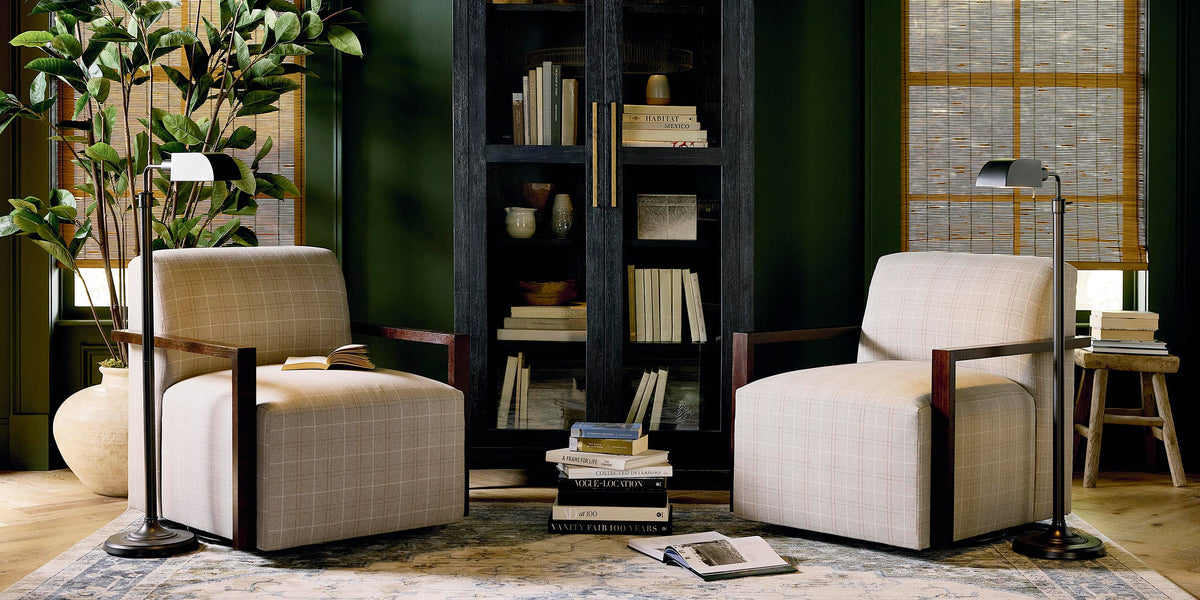 Creswell Accent Chair with Wood Arm, Stationary or Swivel