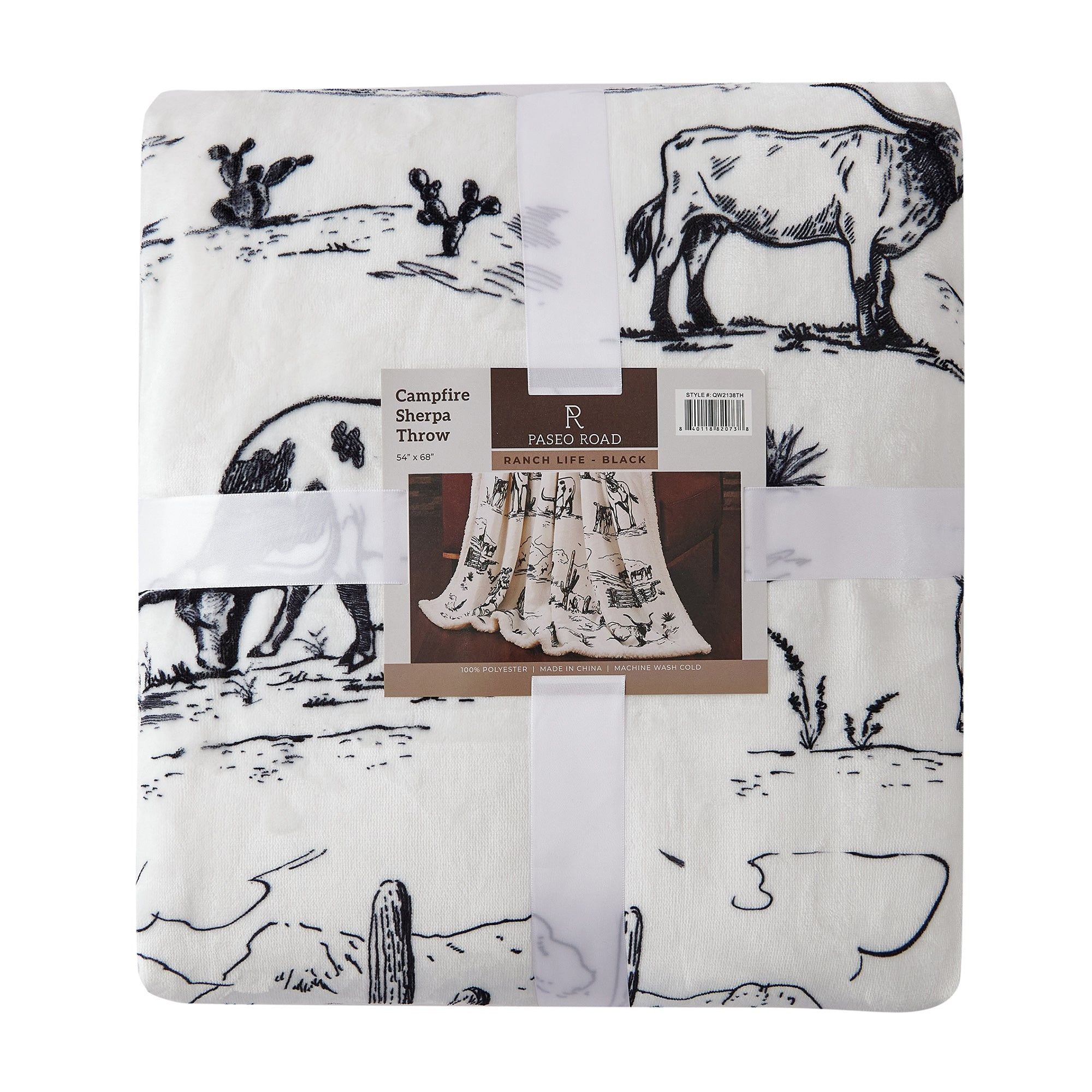 Campfire - Ranch Life Western Toile Campfire Sherpa Throw 6 Per Carton - Black / White