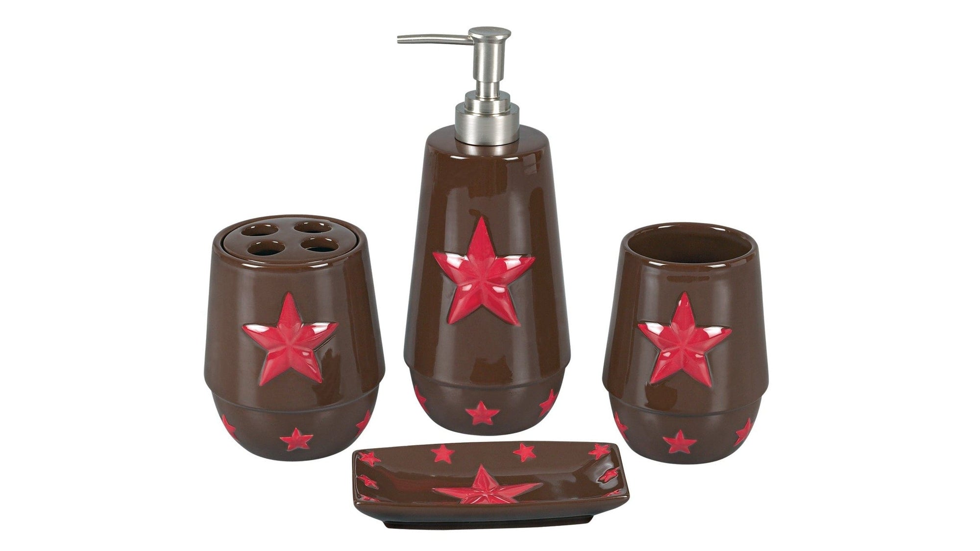 Rustic Star - Ceramic Star Countertop Bathroom Set Set of 4 , 4 Per Carton - Red