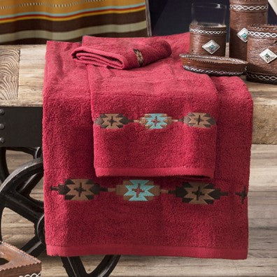 Socorro - Embroidered Towel Set (Set of 3), 2 Per Carton - Red