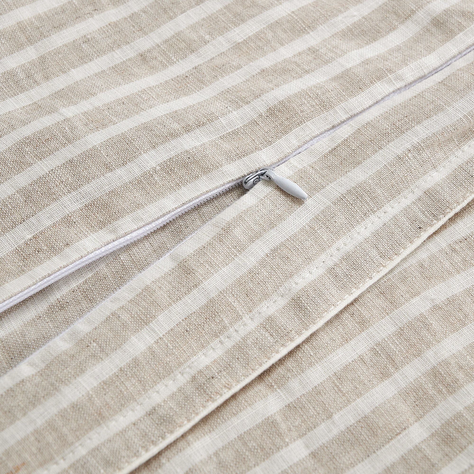 100% French Flax Linen - Queen Railroad Stripe Duvet Cover Set (Set of 3) - Natural