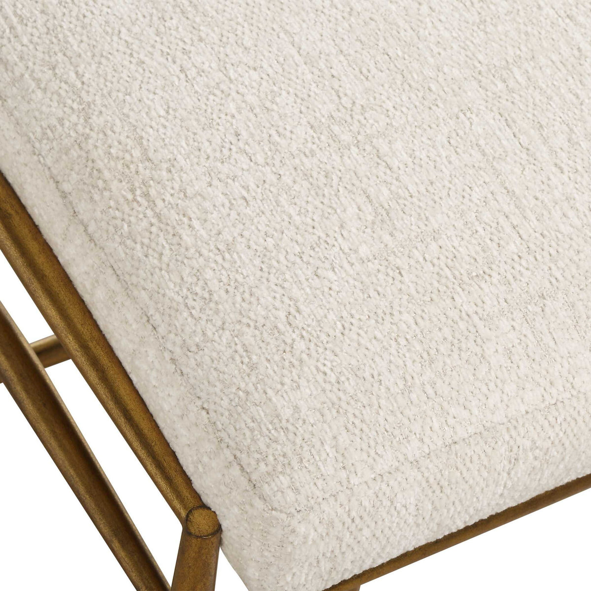 Karleen - Plush Small Brass Bench - White