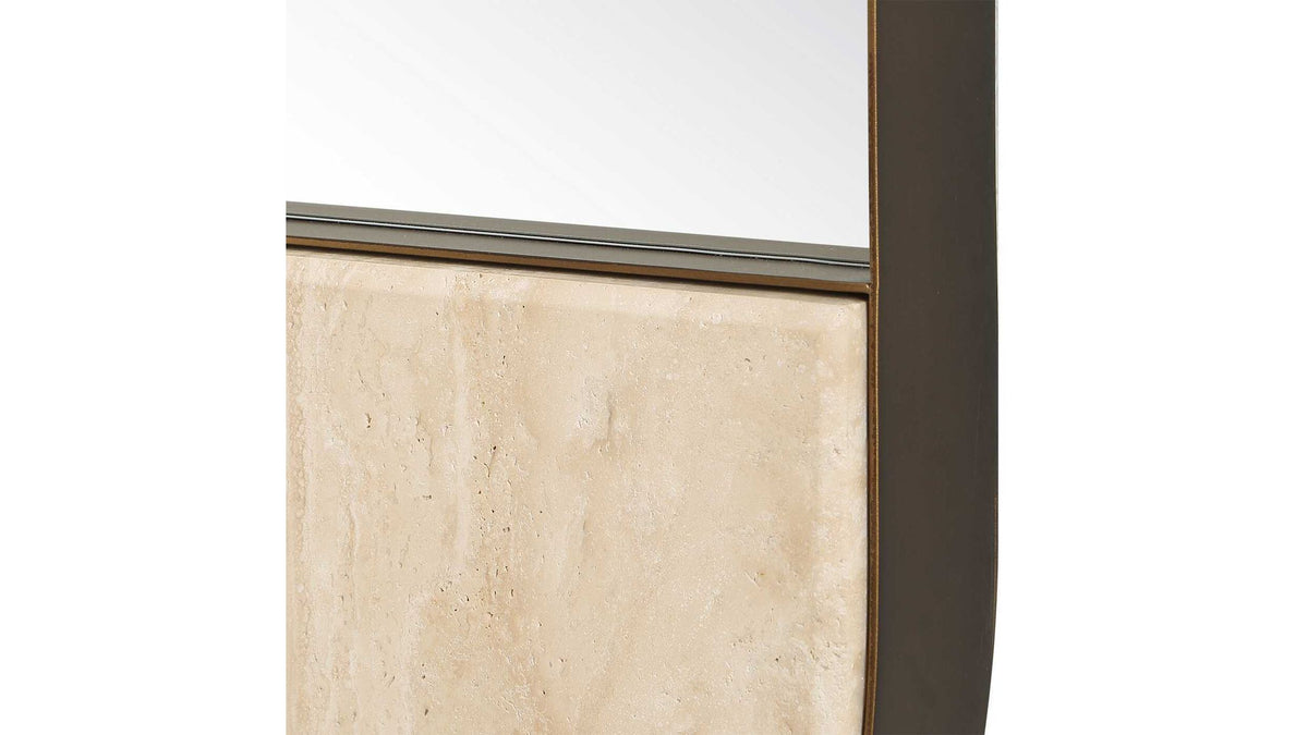 Russo - Travertine Tall Oval Mirror - Bronze / Brown / Gold