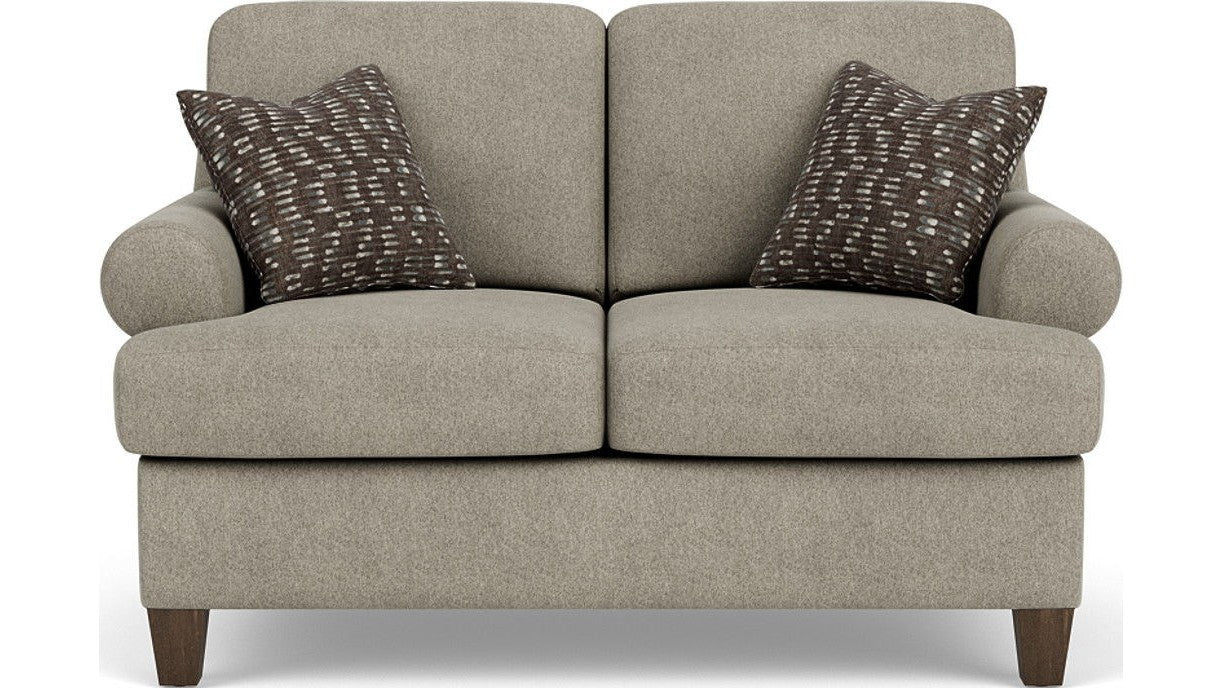 Moxy - Fabric Loveseat, T-Shaped Seat Cushion, Curved Sock Arms