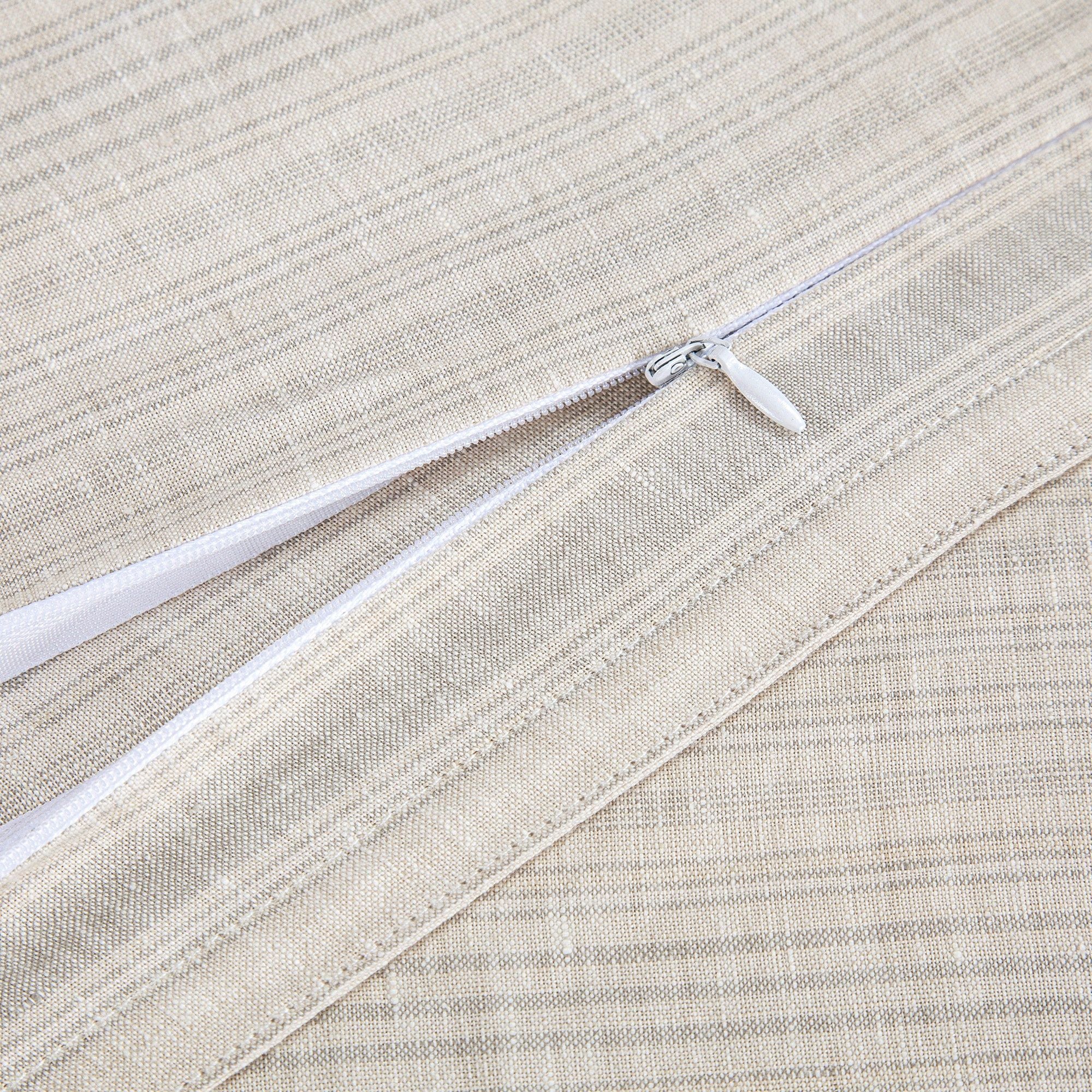100% French Flax Linen - Queen Variegated Stripe Duvet Cover Set (Set of 3) - Natural / Light Blue
