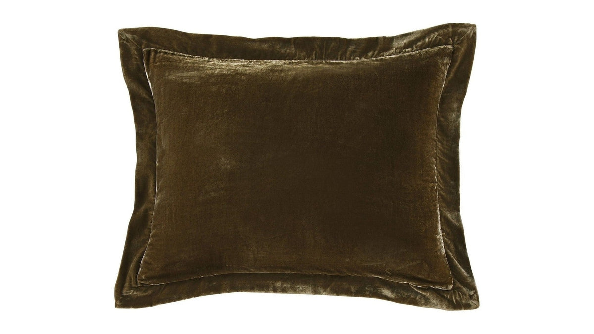 Stella - Faux Silk Velvet Flanged Dutch Euro Pillow - Green Ochre