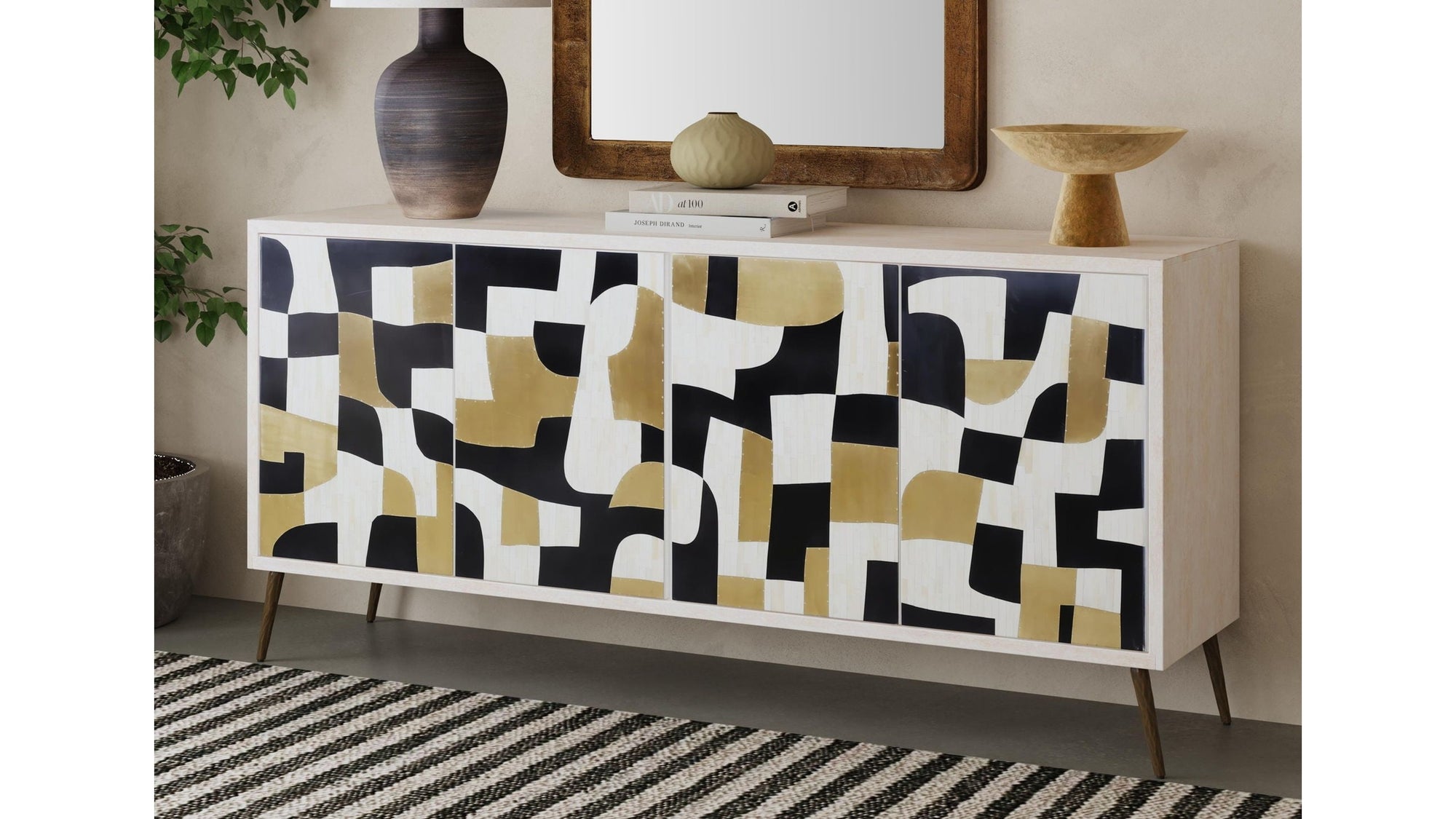 Xander - Server - White Wash Mango / Mosaic Ivory / Brass / Ebony