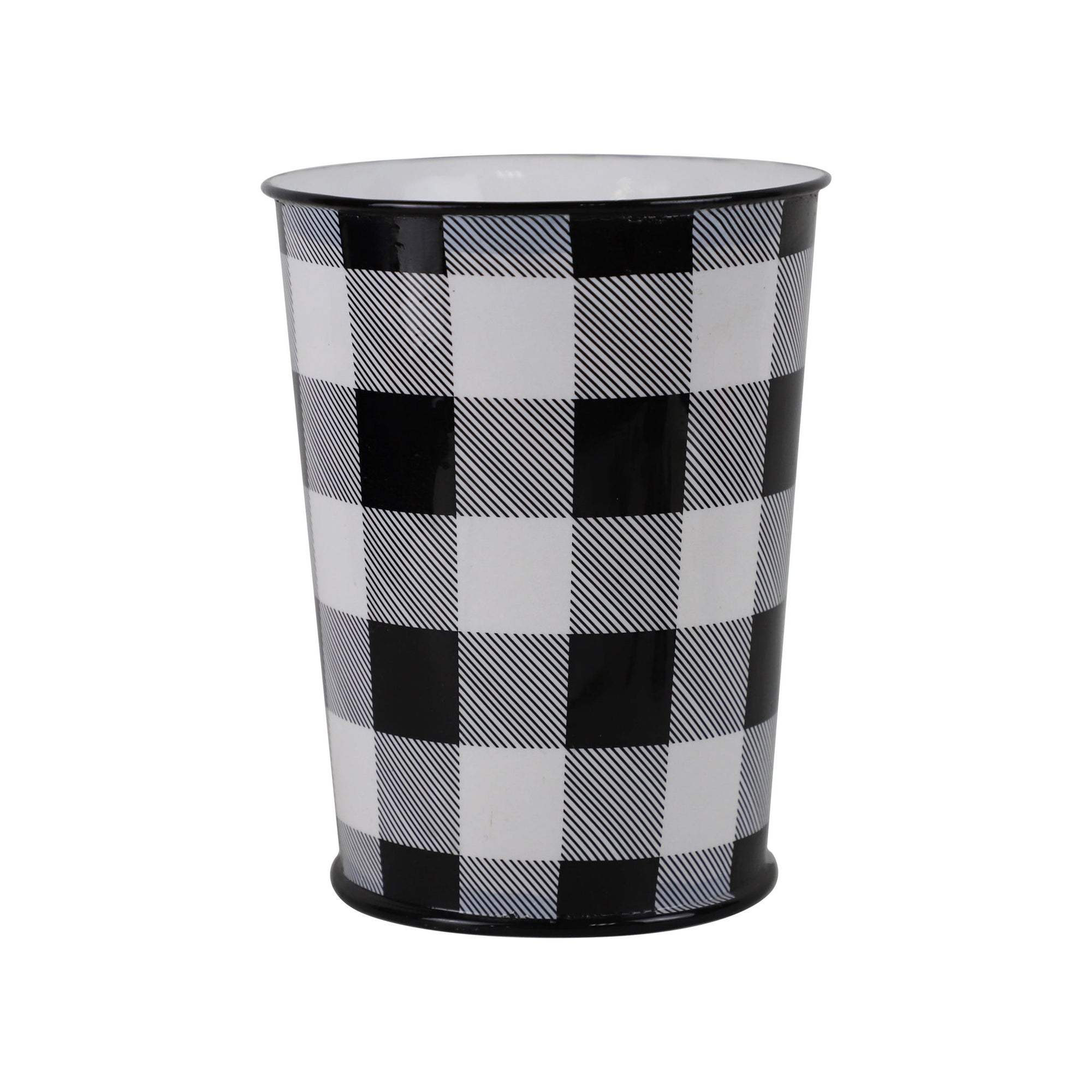 Camille - Buffalo Check Wastebasket, 2 Per Carton - Black / White