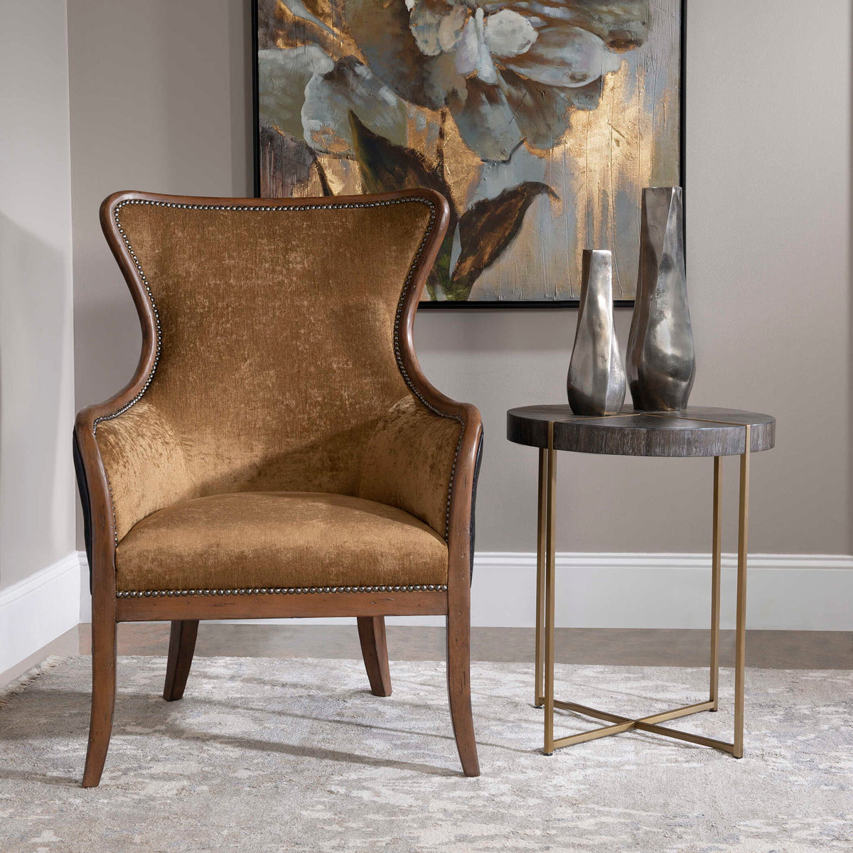 Taja - Round Accent Table - Dark Brown &amp; Gold