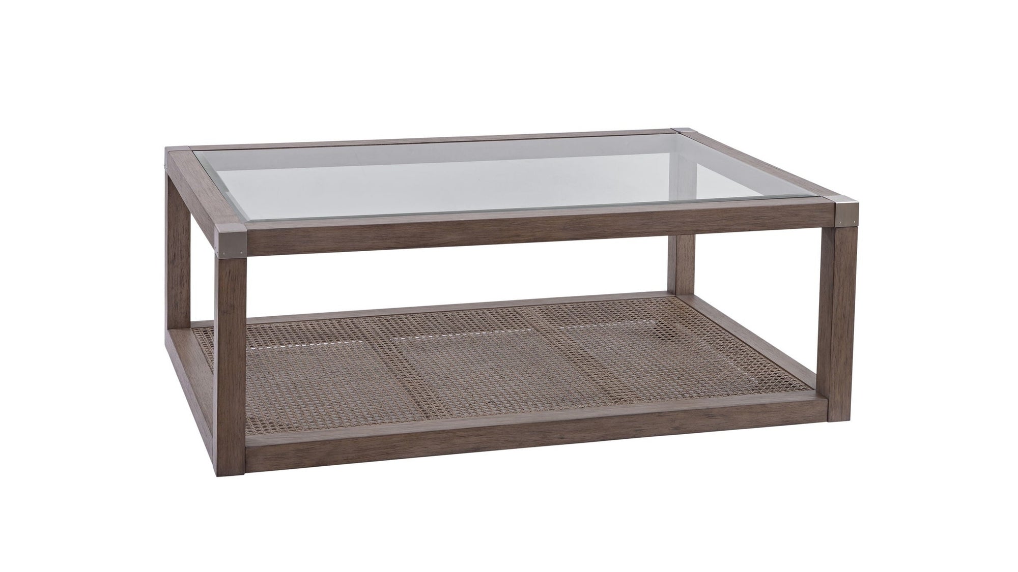Calum - Cocktail Table - Driftwood Gray / Cane / Brushed Nickel