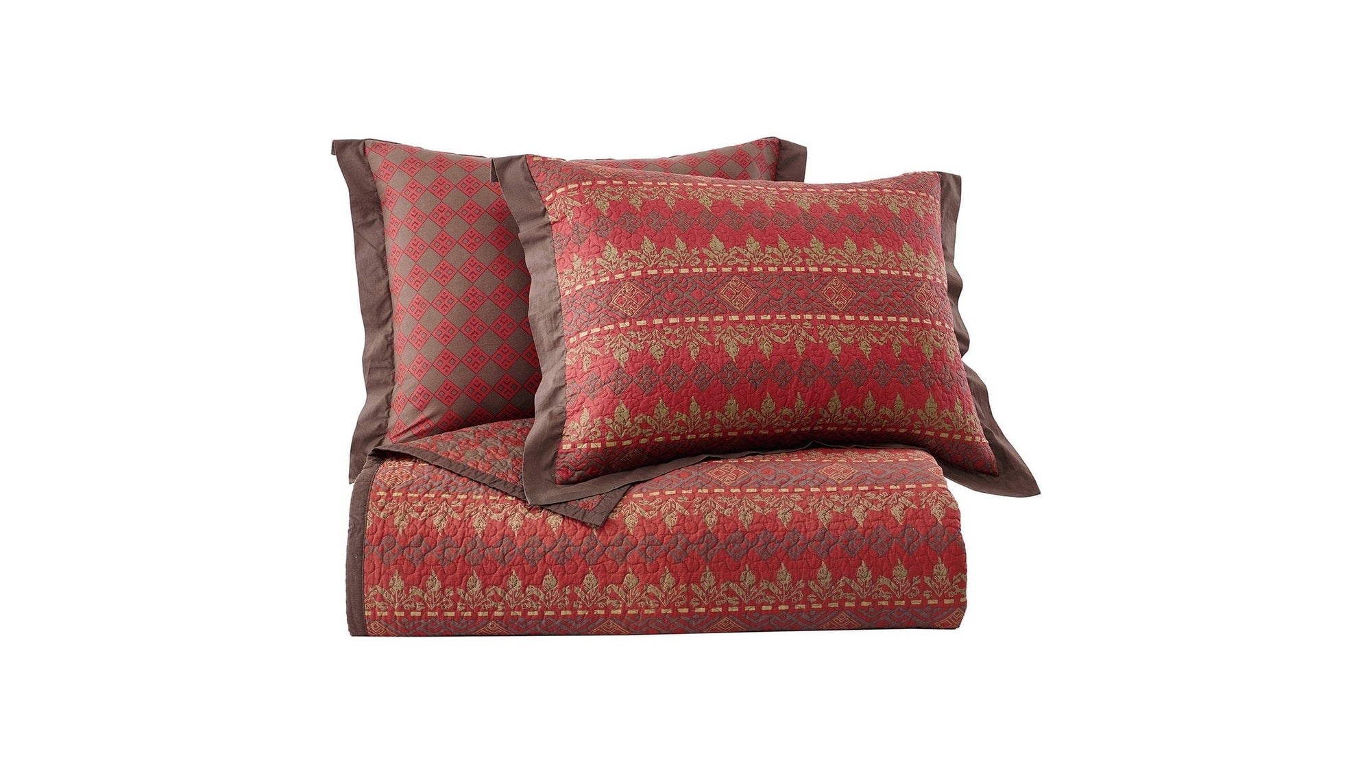 Rushmore - Full/Queen Reversible Quilt Set Set of 3 - Red / Brown