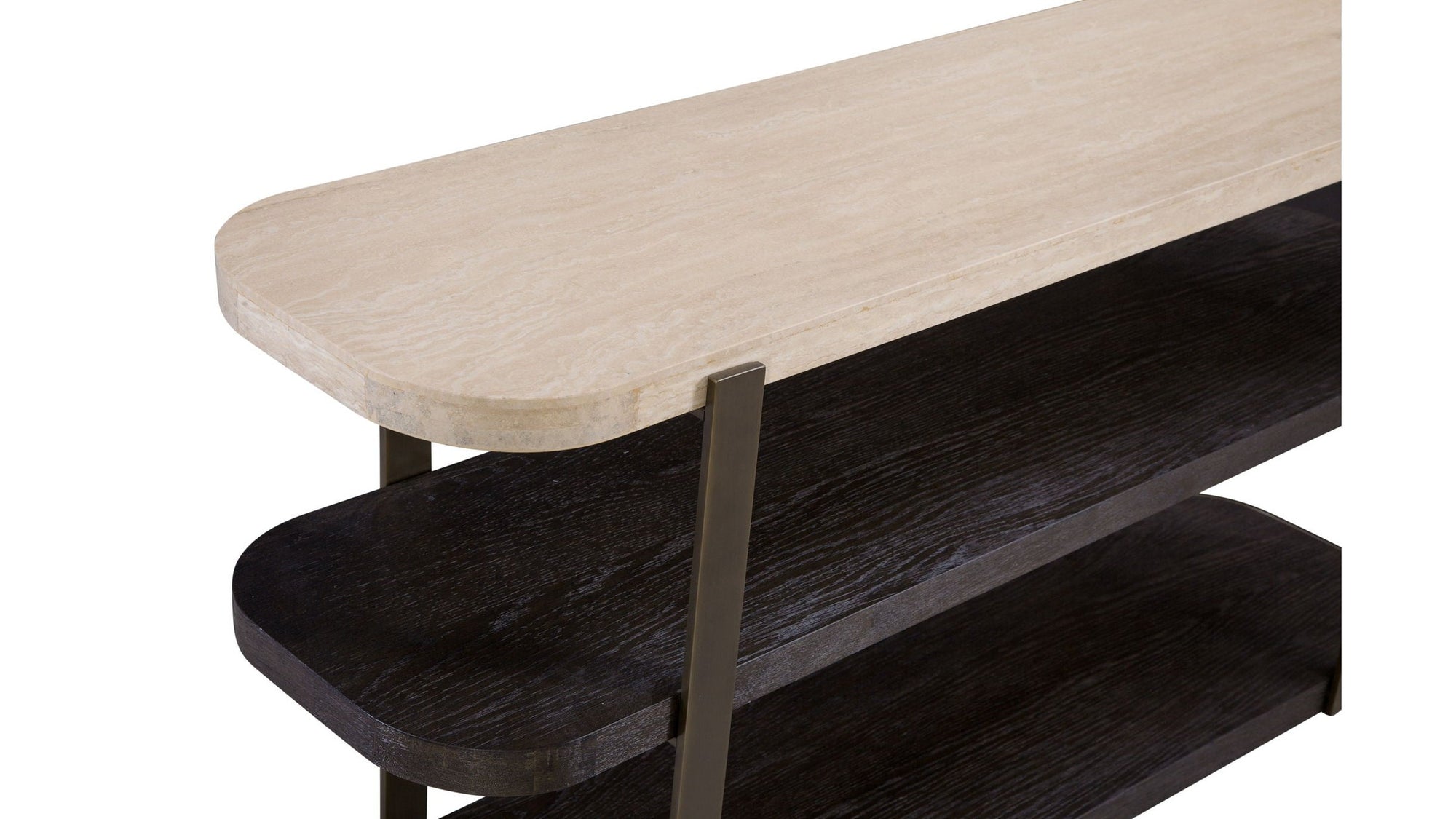 Avalon - Console Table - Bronze Metal Frame With Travertine &amp; Espresso