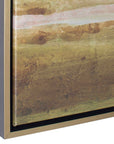 Hazy Lake - Framed Landscape Art - Gold / Gray / Green / Light Blue