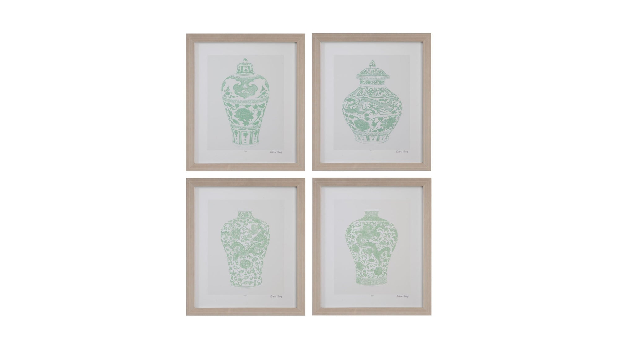 Mint Vases Framed Print Set of 4 - Green / Beige