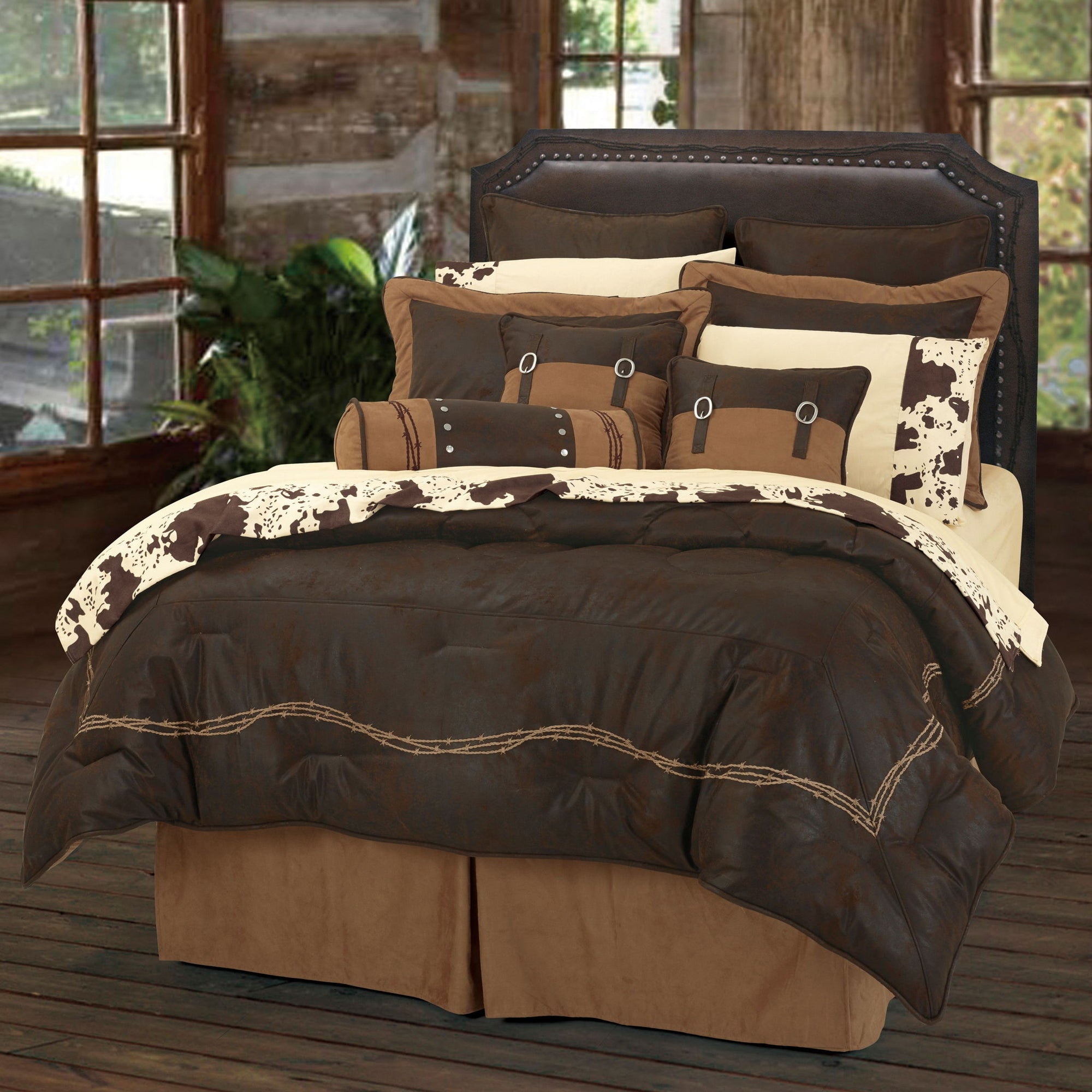 Rustic Barbwire - Full Barbwire Comforter Set (Set of 7) - Chocolate