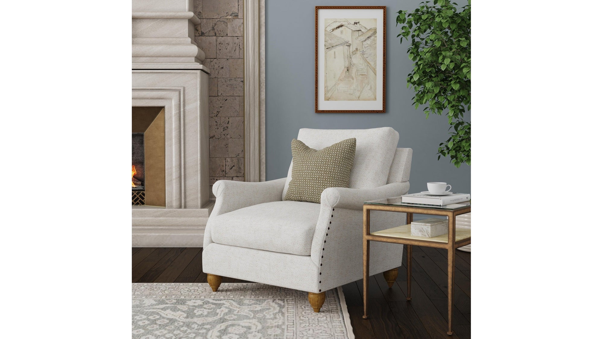 Veda - Fabric Chair With Nailhead Trim
