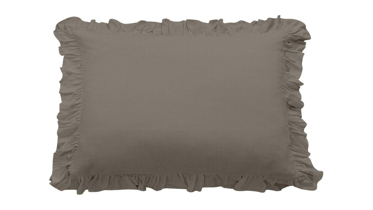 Lily - Washed Linen Ruffled Dutch Euro Pillow - Taupe