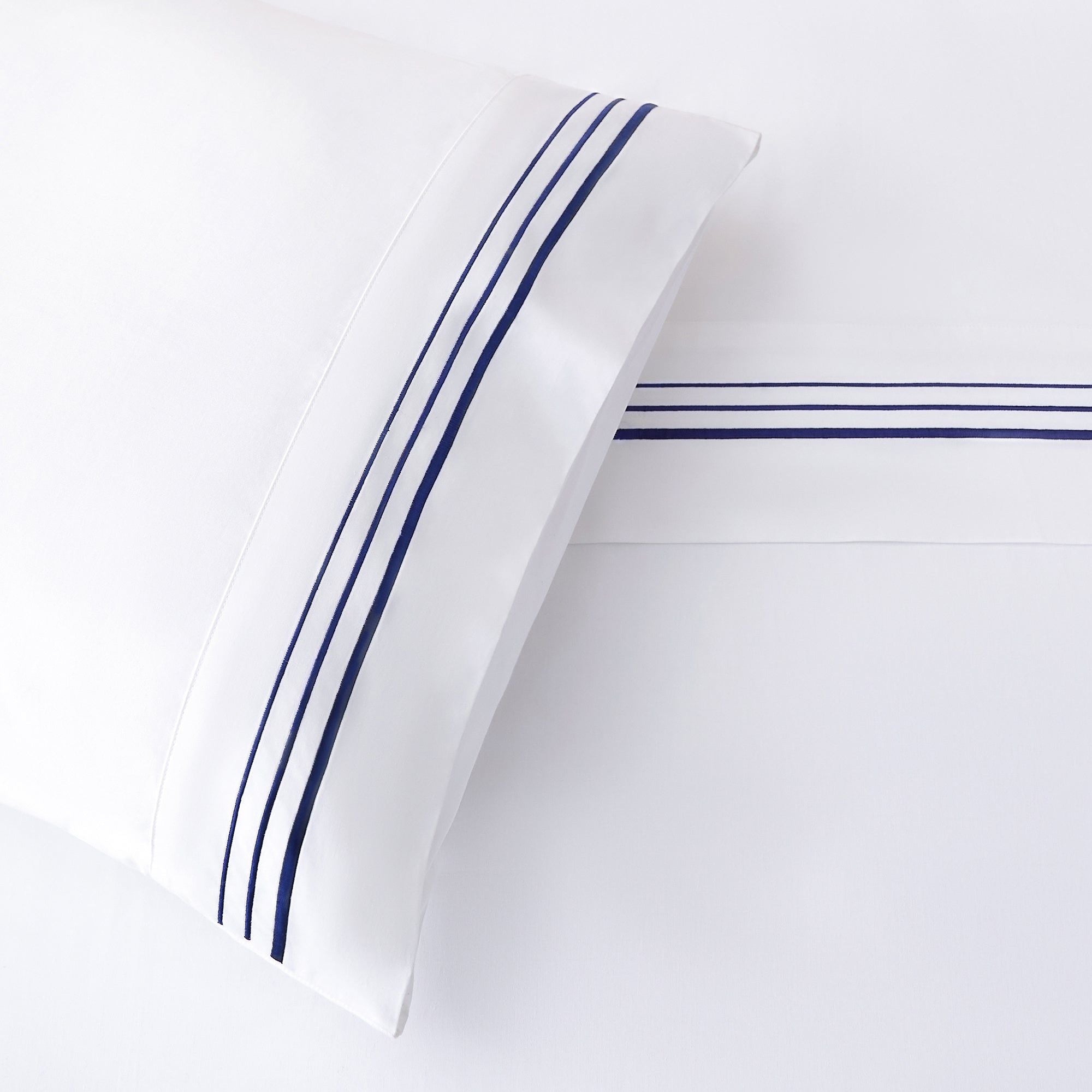 Border Embroidery - Twin Sheet Set (Set of 3) - Navy