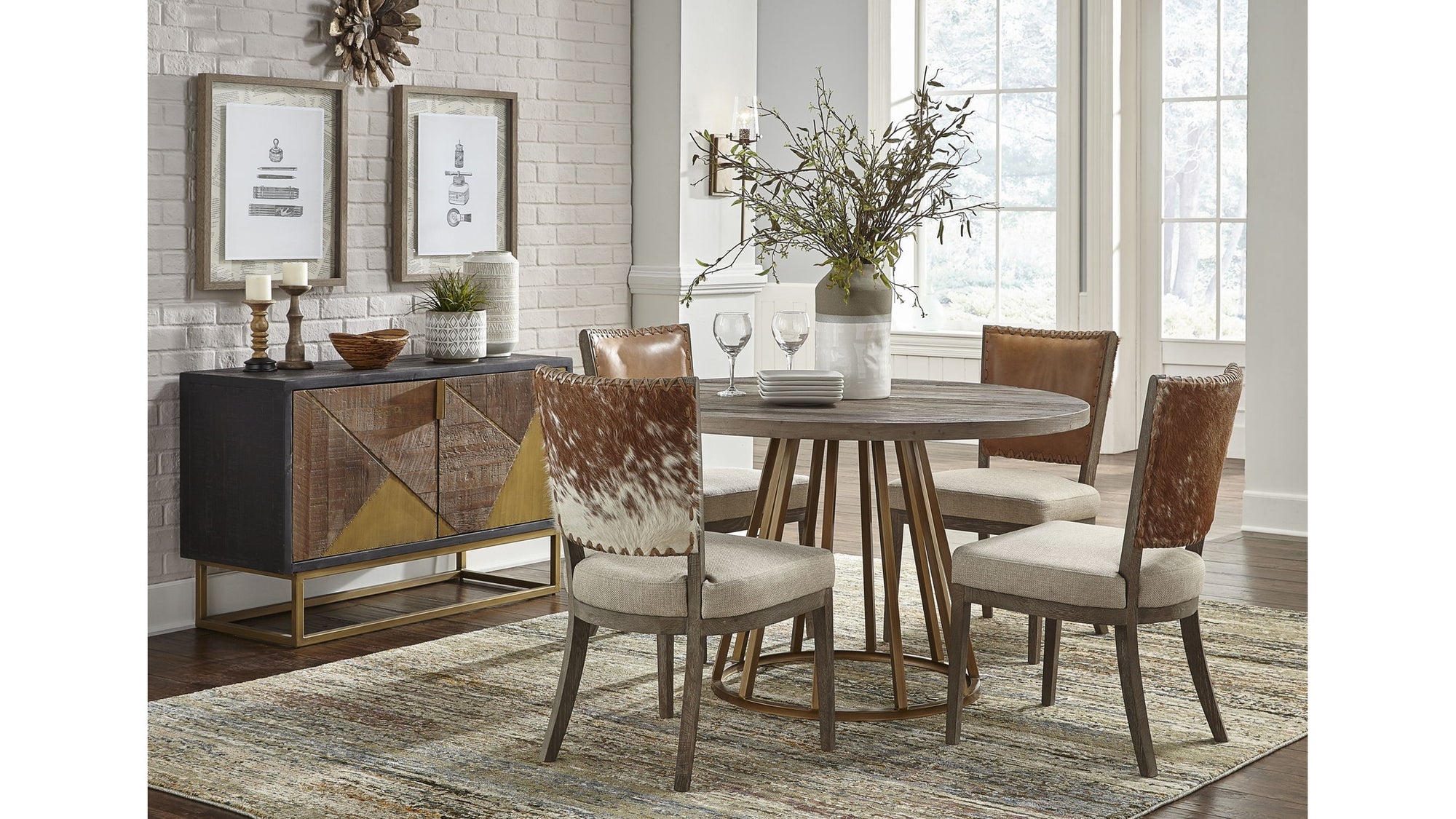 Lina - Chair - Leather And Linen Set of 2 - Light Brown