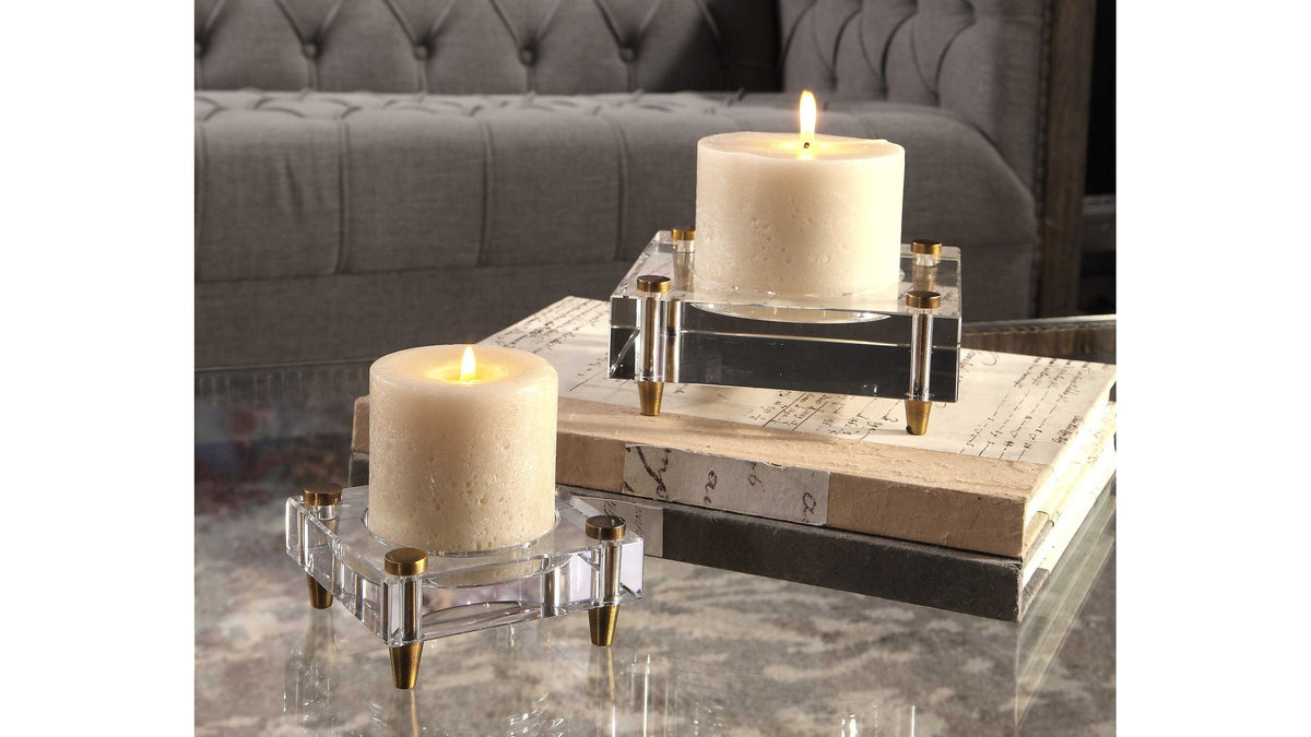 Claire - Crystal Block Candleholders Set of 2 - Beige