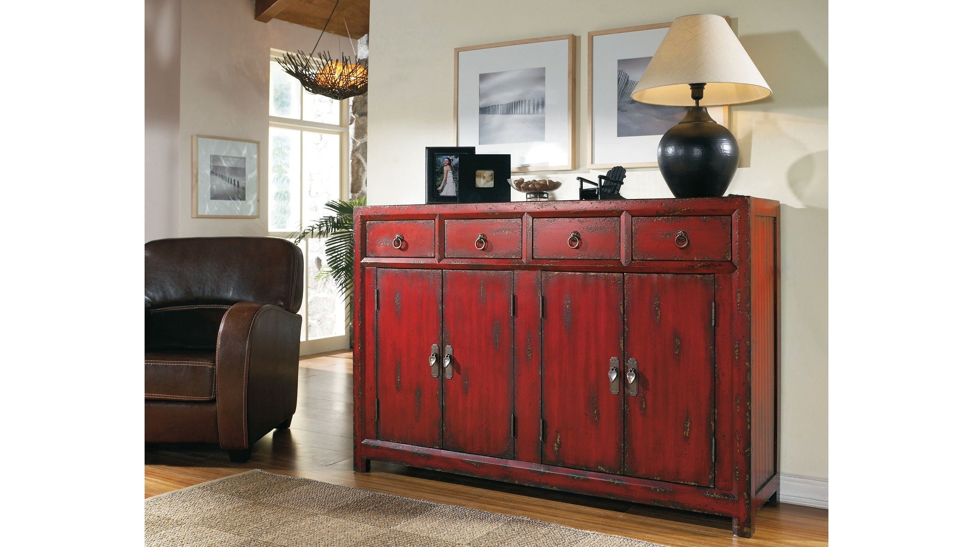 Commerce And Market - 58" Asian Cabinet - Red