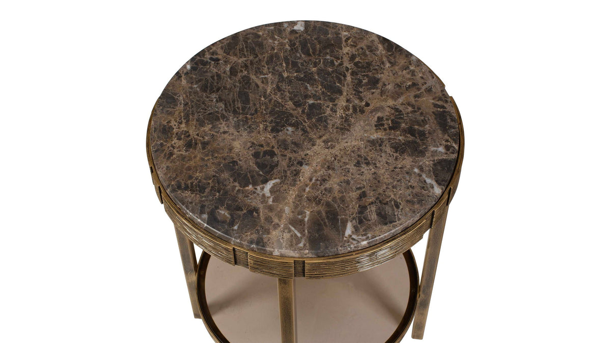 Cusano - Round Dark Marble Accent Table - Brass / Brown
