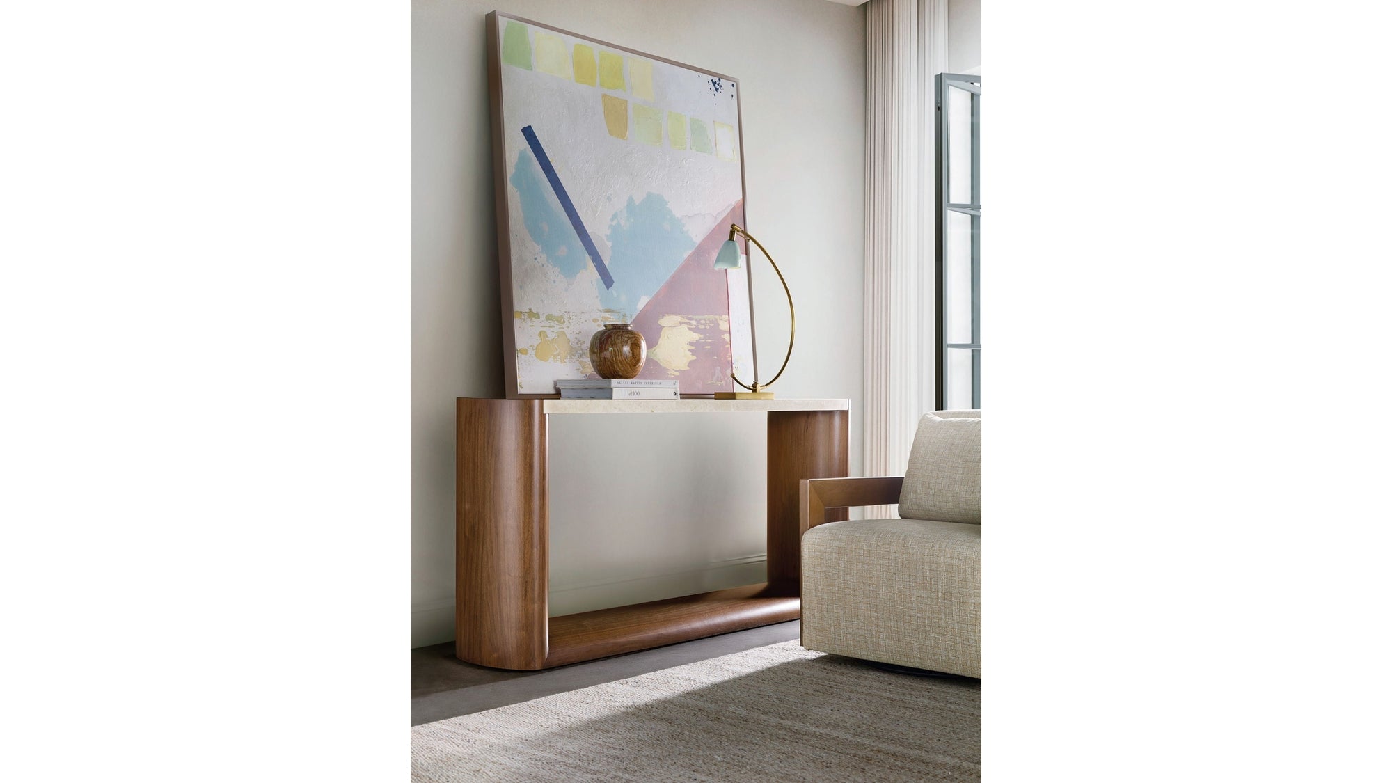 Eleana - Marble Top Console Table - Medium Wood